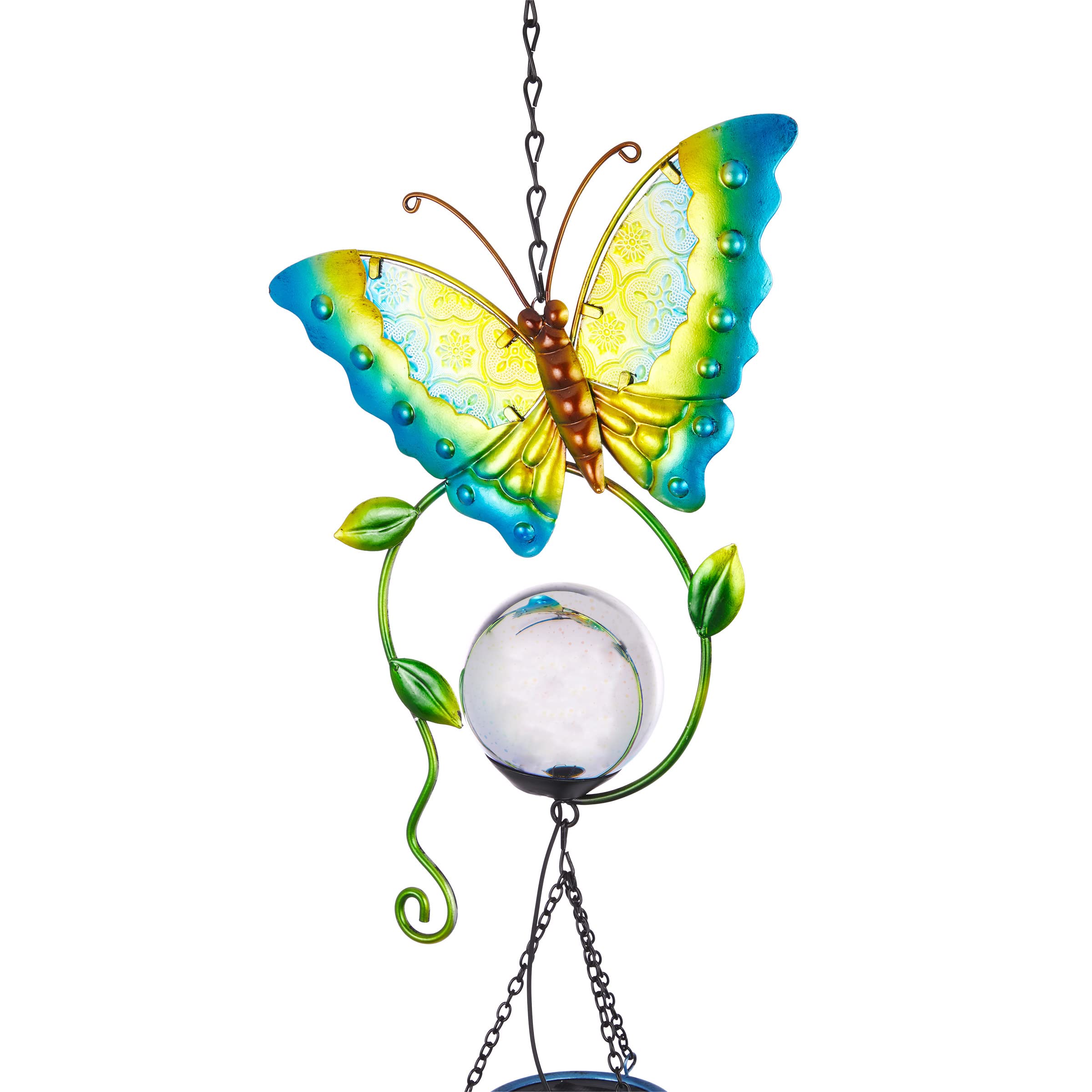 Alpine Corporation 48 Inch Blue Solar-Powered LED Butterfly Metal Wind Chime for Outdoor Garden, Patio, and Backyard Decor - Perfect for Relaxing Ambience and Nighttime Illumination