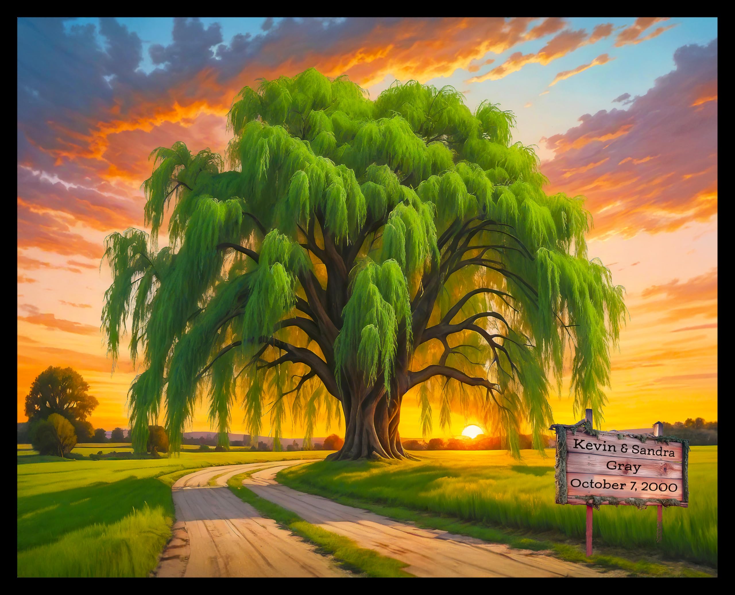 Personalized Willow Tree Picture Frame - Custom Color Printed Photo Frame for Wedding, Anniversary & Housewarming Gifts - 8x10, 16x20, 18x24 Inch Sizes - Perfect for Wall Decor, Living Room, Bedroom & Office Display (Black Frame Option)