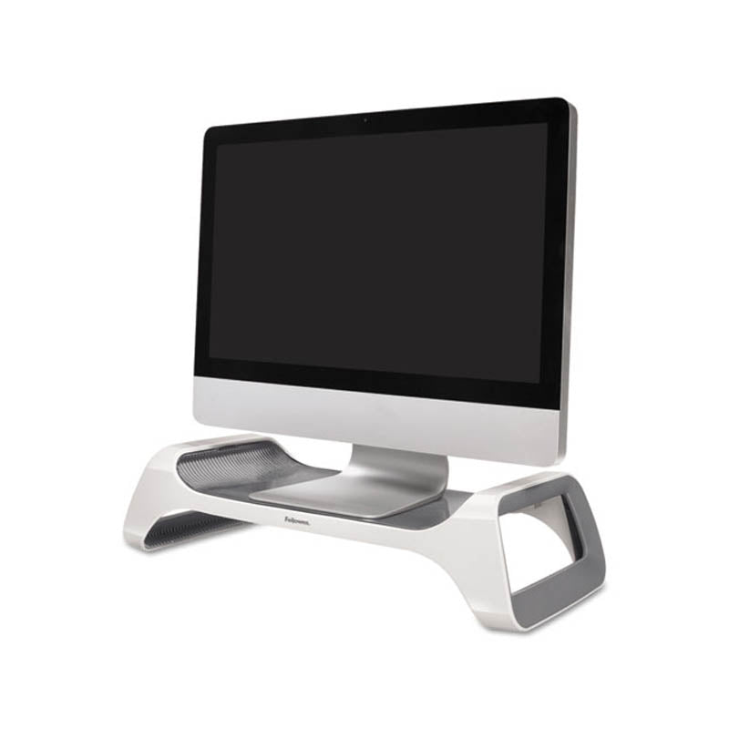 iSpire Monitor Stand Riser - White & Gray Adjustable Desktop Organizer for Laptop, Computer, Printer - Perfect for Home Office, Gaming & Workspace Setup
