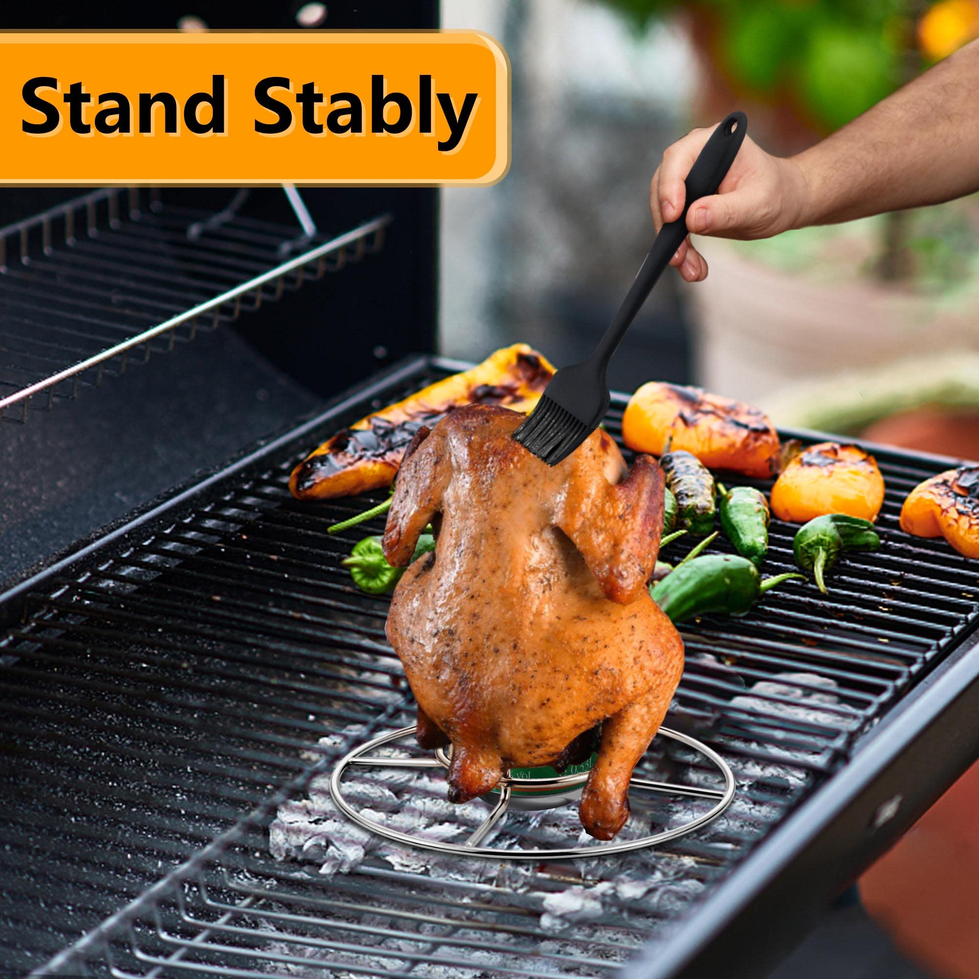 Stainless Steel Beer Can Chicken Holder - Vertical Chicken Rack Stand for Roasting Turkey & Chicken - BBQ Grill & Smoker Accessories - Oven Safe & Dishwasher Safe - Perfect for Backyard BBQs, Tailgating & Holiday Cooking