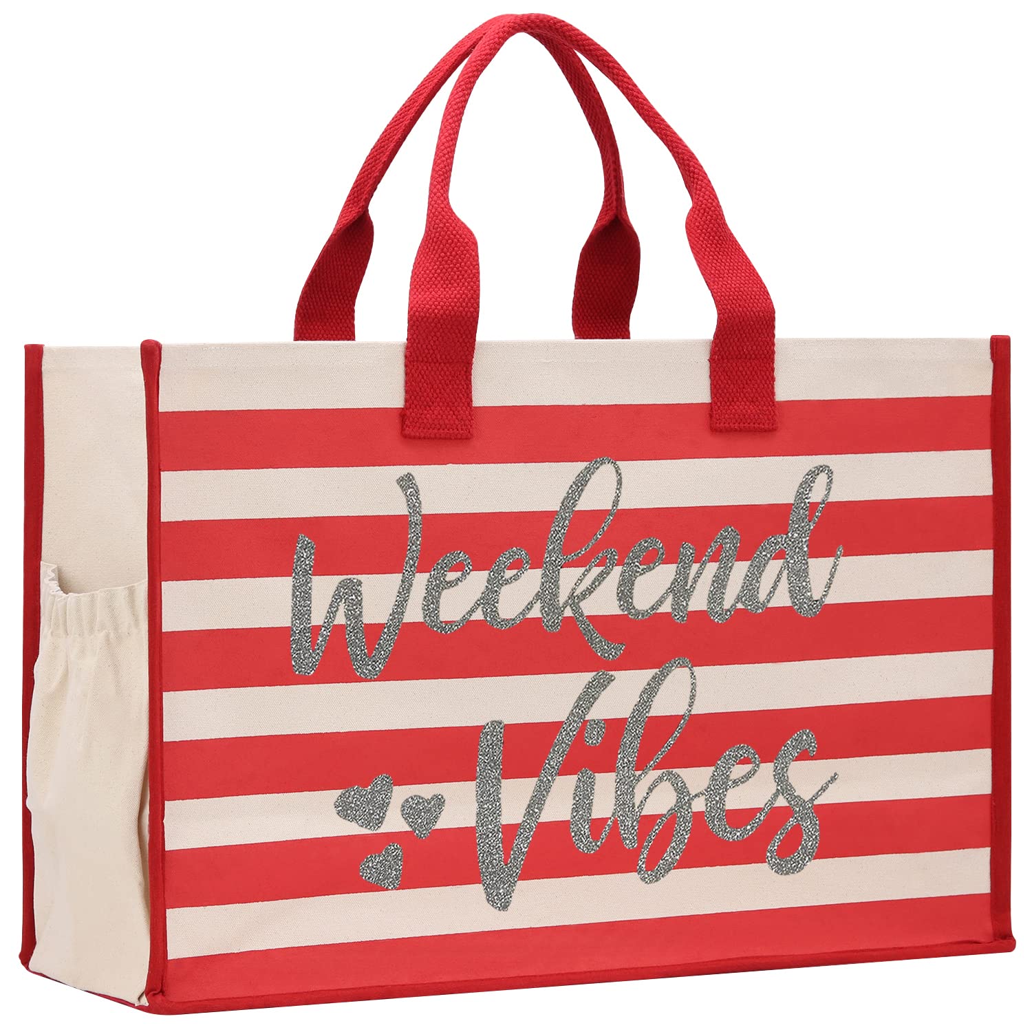 Vanessa Rosella XL Beach Tote Bag - Cotton Canvas Zipper Tote for Pool, Travel & Picnic