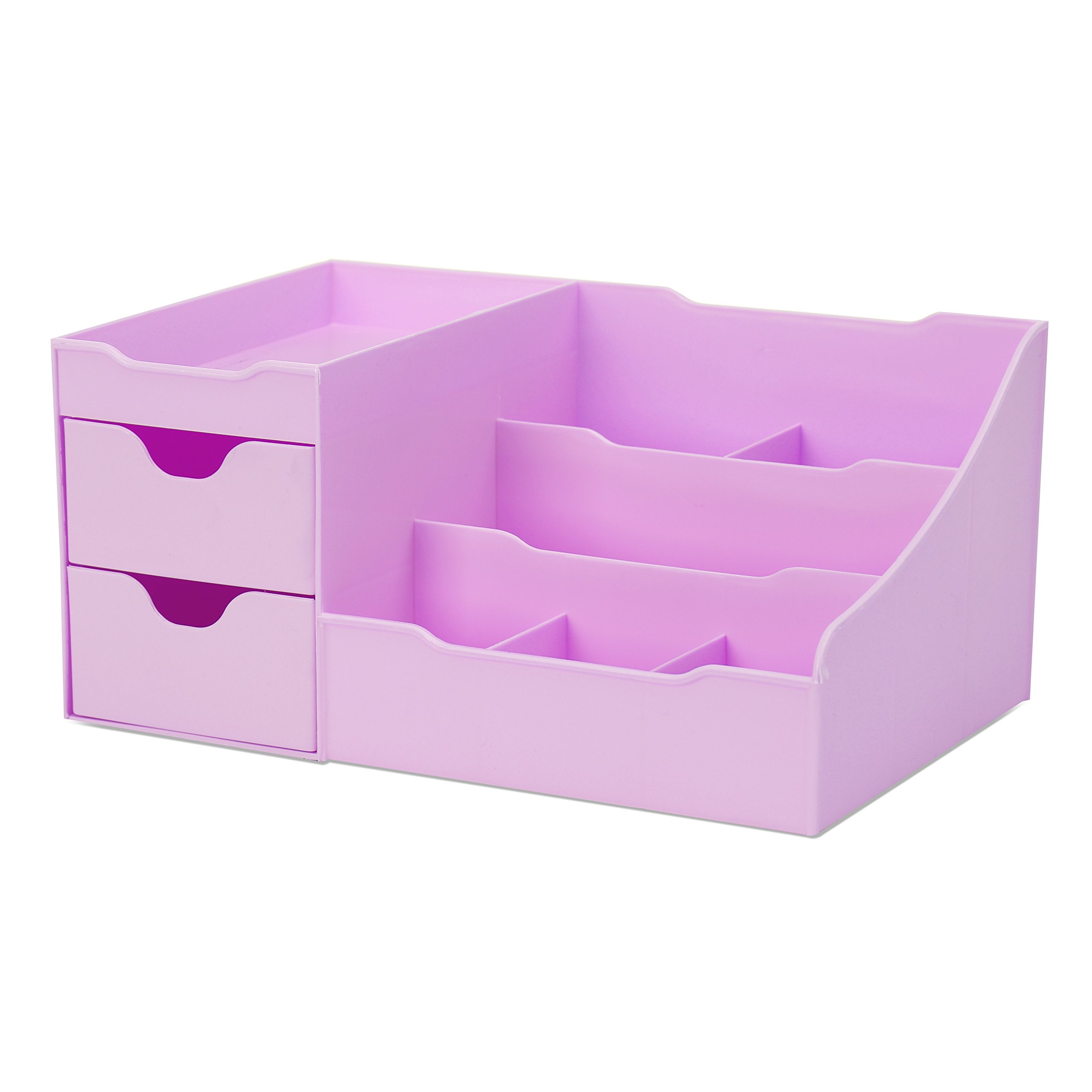 Modern Makeup Organizer with Drawers - Countertop Cosmetic Storage for Brushes, Lipstick, Nail Polish & Skincare - Vanity Display Organizer for Perfume & Beauty Products (Purple) - Perfect for Bedroom, Bathroom & Dressing Table Organization