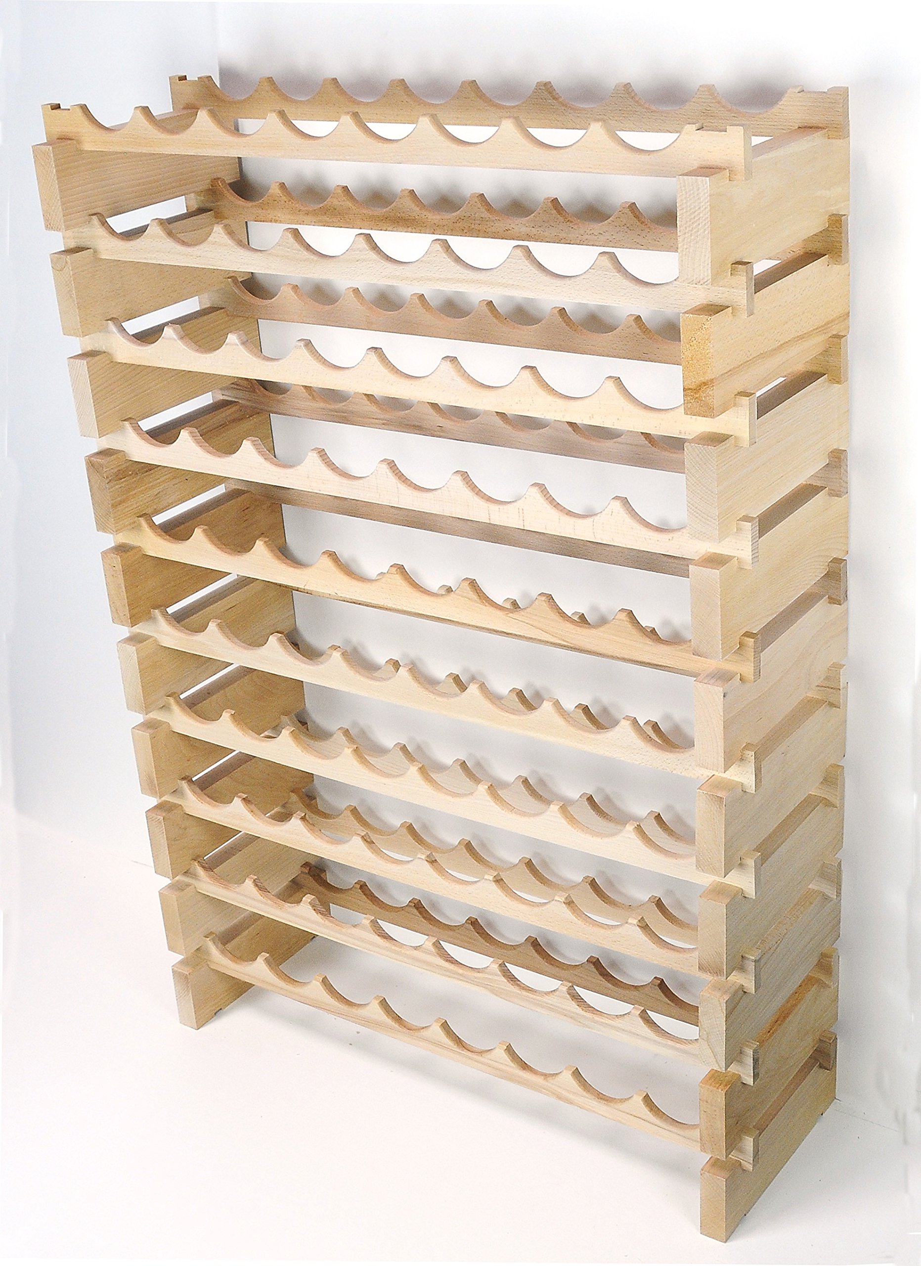 Premium Modular Beechwood Wine Rack - Holds 32-96 Bottles (8 Bottles Wide, 12 Rows) | Space-Saving Storage for Wine Cellars, Restaurants & Home Bars | Newest Improved Design (80-Bottle Capacity - 10 Rows)