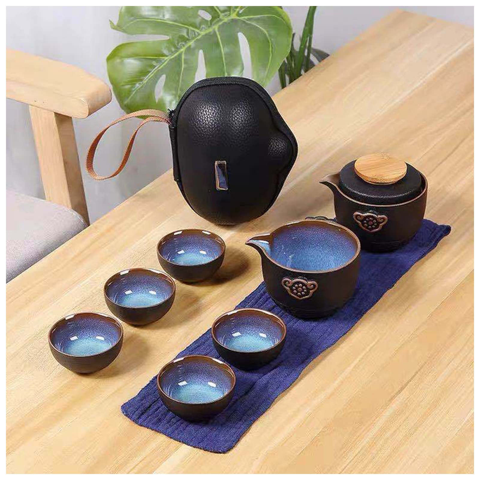 Premium Chinese Kung Fu Tea Set - Ceramic Travel Teapot & Porcelain Gaiwan Tea Cups for Tea Ceremony, Coffee, and On-the-Go Brewing (Style D) | Perfect for Home, Office, Camping & Gifts