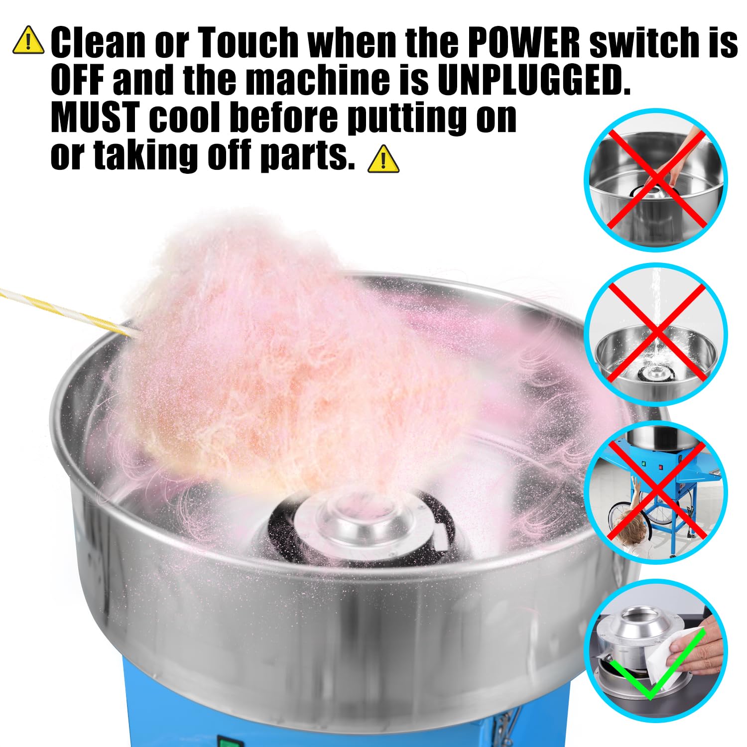 Commercial Cotton Candy Machine 1100W - Blue Electric Candy Floss Maker with Stainless Steel Bowl, Sugar Scoop & 50 Cones - Perfect for Birthday Parties, Carnivals, Family Events & Home Use