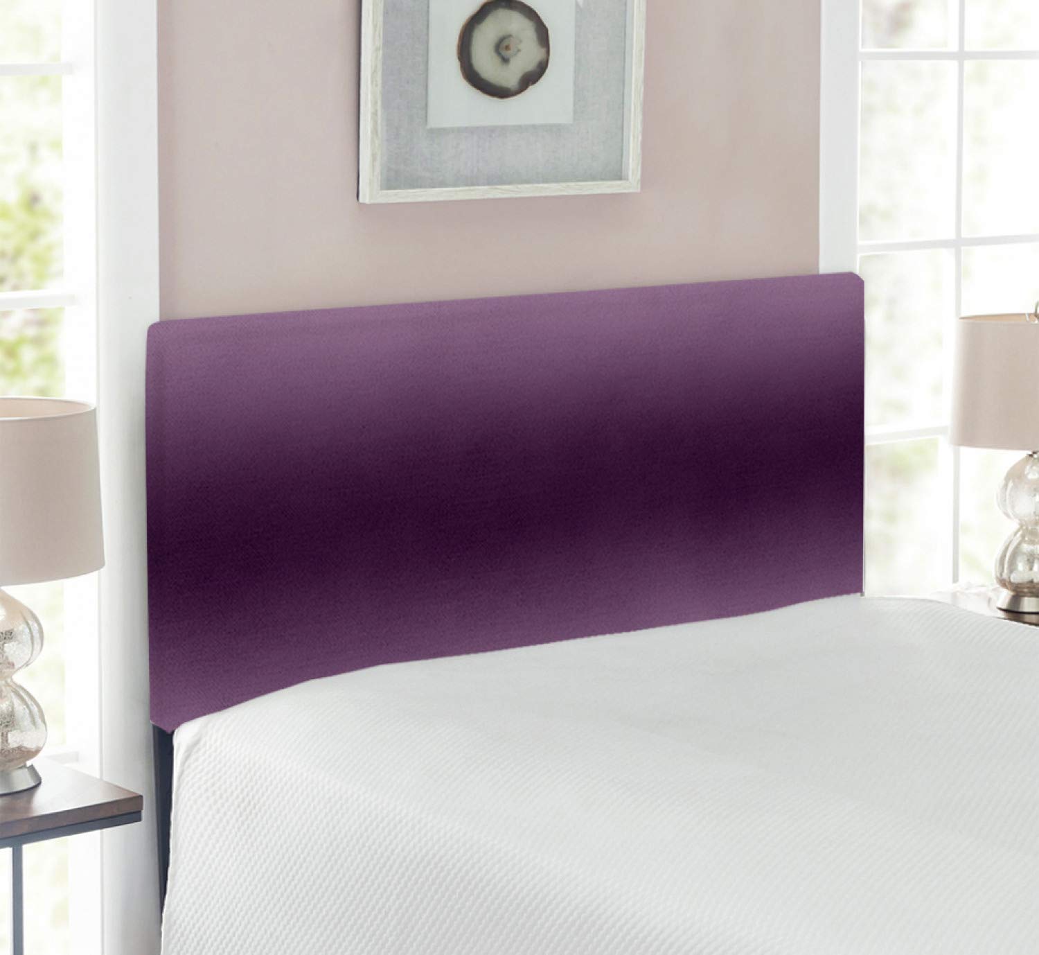 Ambesonne Ombre Headboard - Hollywood Glam Inspired Purple Ombre Design, Upholstered Decorative Metal Bed Frame with Memory Foam, Twin Size - Perfect for Bedroom Decor & Guest Room Styling