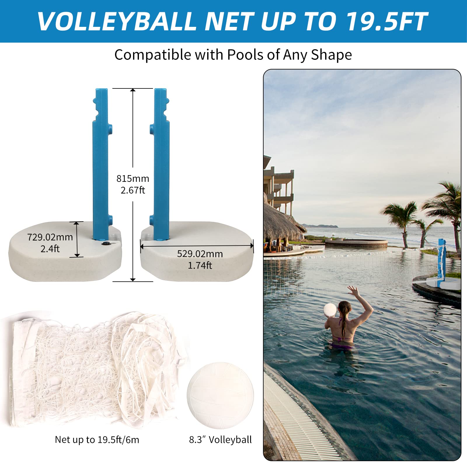 Blue Bay 2-in-1 Pool Basketball and Volleyball Set - Adjustable Inground Swimming Pool Hoop with Net for Family Fun, Outdoor Water Games, and Backyard Pool Party Activities
