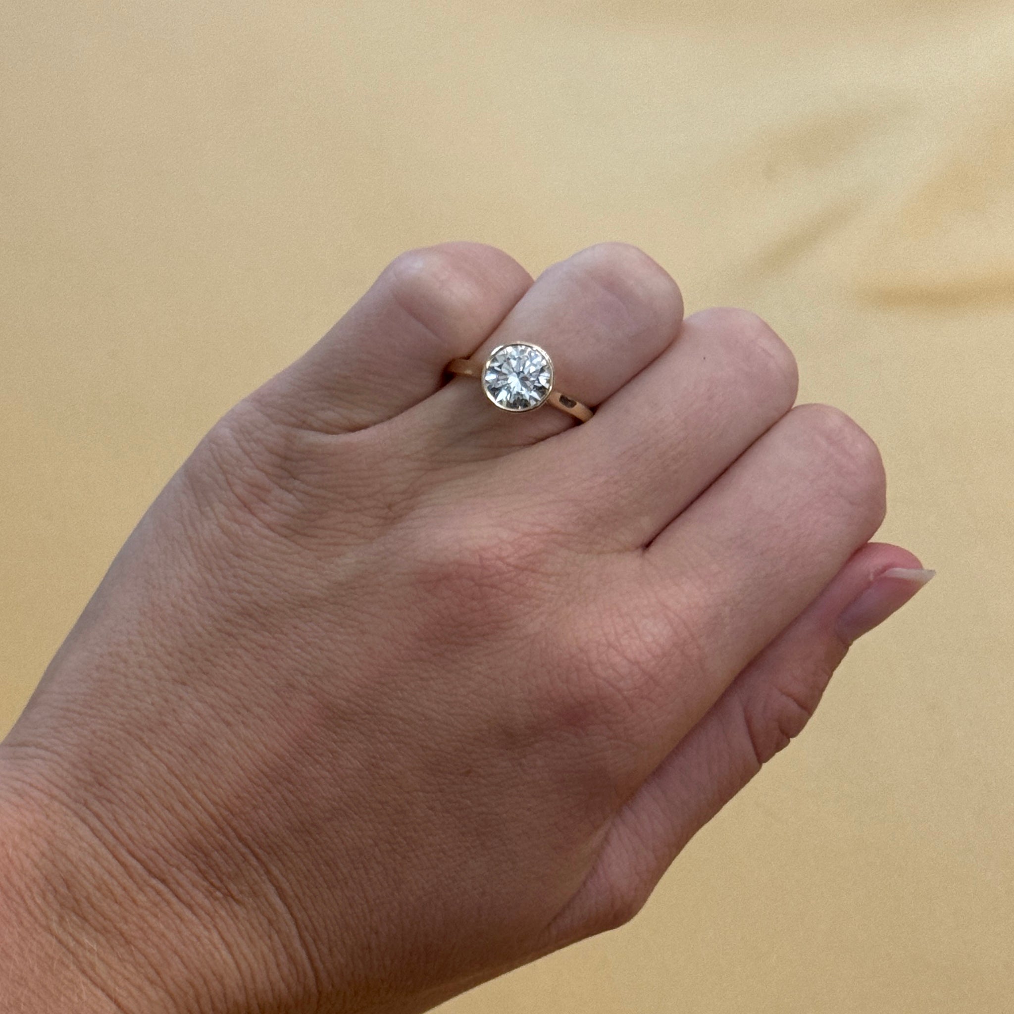 2ct Round Brilliant Diamond Bezel Set 14K Gold Engagement Ring for Women - Perfect Wedding Proposal, Anniversary Gift & Bridal Jewelry