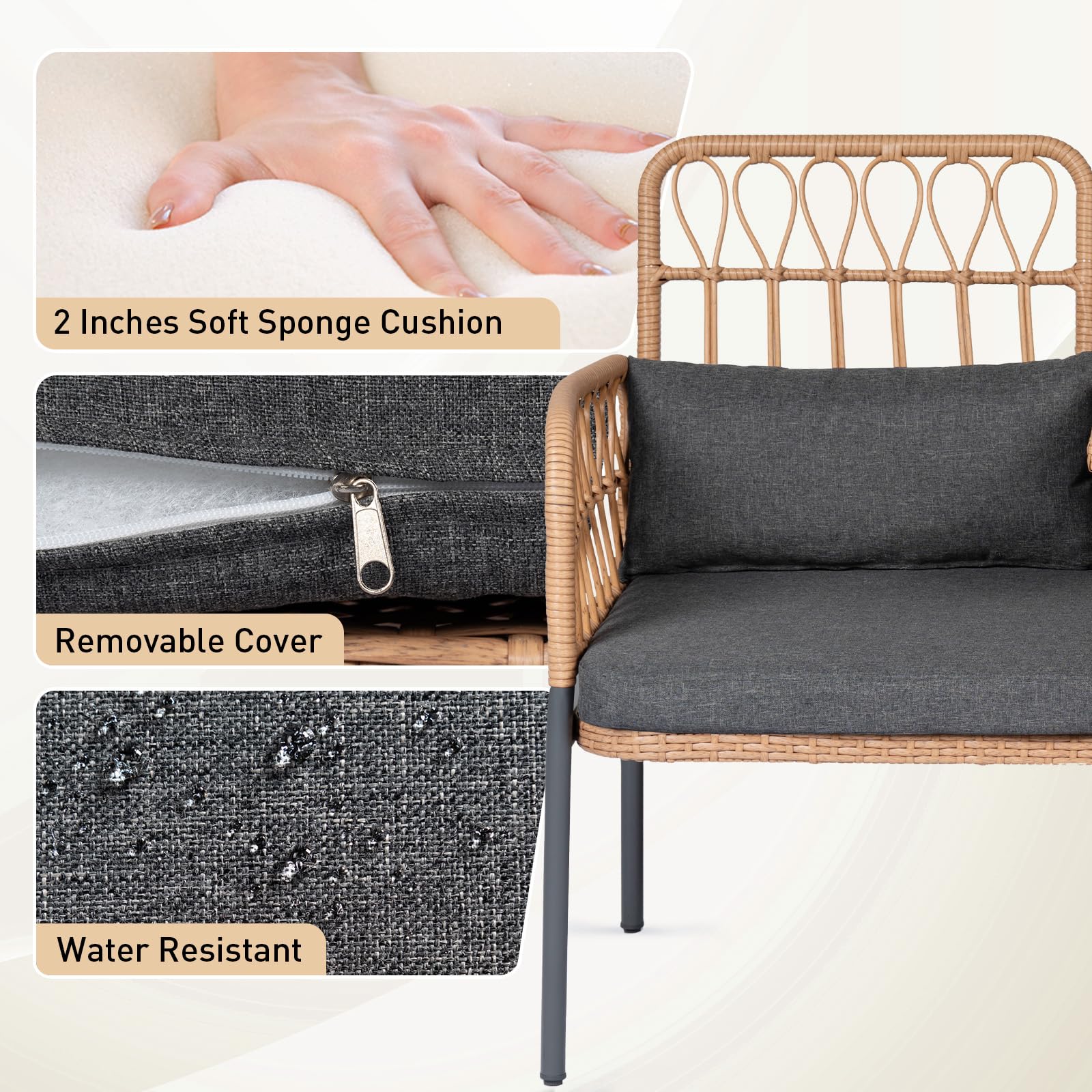 Outdoor Loveseat 2-Piece Patio Furniture Set - Wicker Porch Conversation Set with Cushions, Lumbar Pillows & Built-in Table | Perfect for Backyard, Garden, Deck or Poolside Relaxation