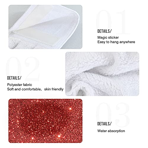 Red Glitter Christmas Kitchen Towels - 2PCS Absorbent Shiny Bathroom Hand Towels with Hanging Loop, Soft Dish Cloths for Oven, Stove Handle & Tabletop - Perfect for Holiday Decor, Dish Drying & Festive Home Decorating