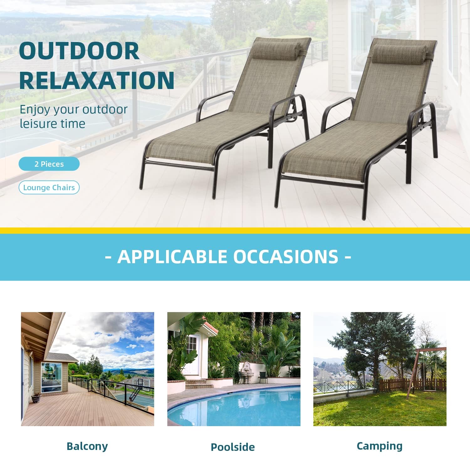EROMMY Patio Chaise Lounge Set of 2 - Brown Outdoor Lounge Chairs for Poolside, Garden & Backyard Relaxation | Weather-Resistant Patio Furniture