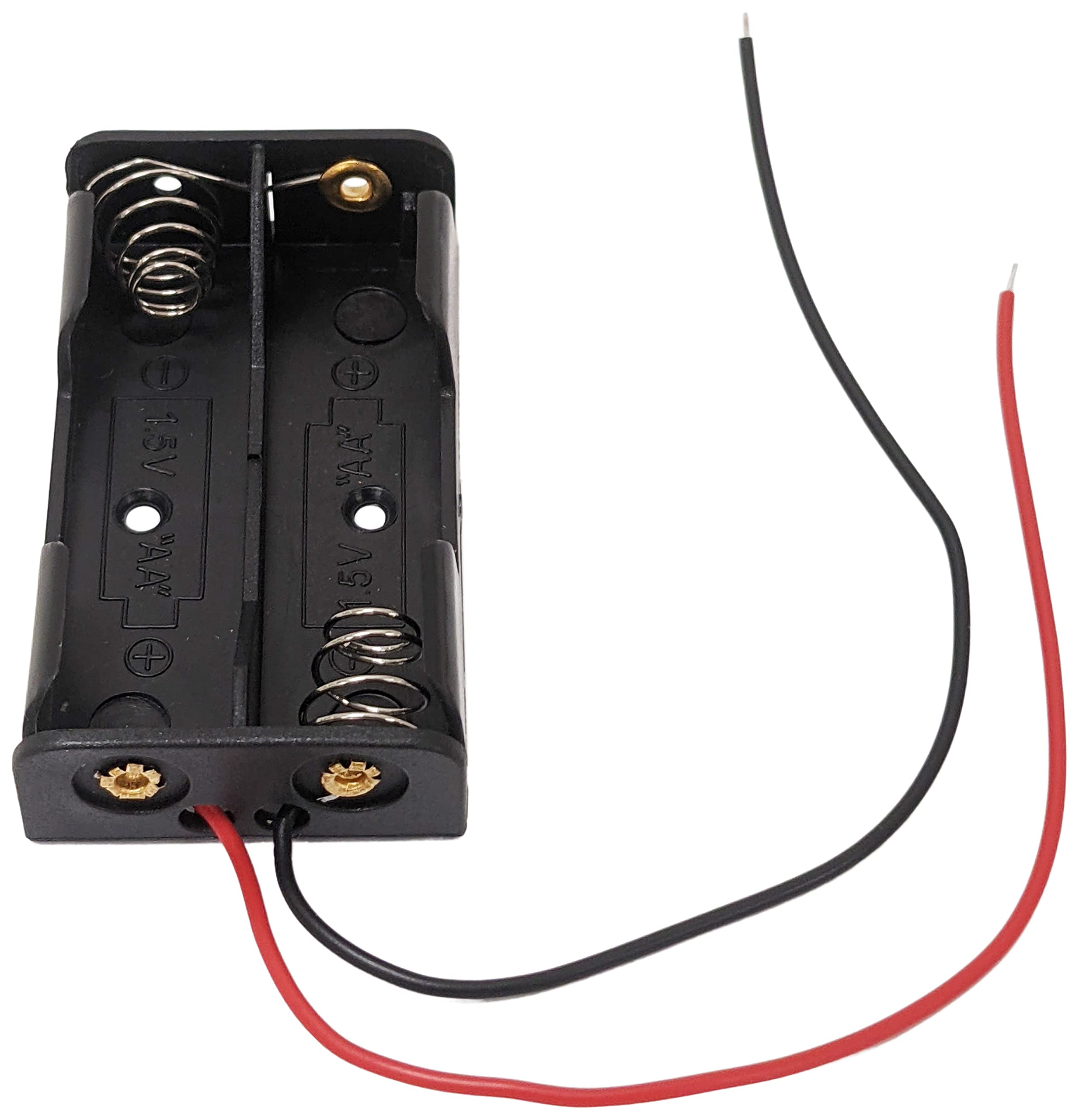 2-Pack AA Battery Holder with Wire Leads - Secure Plastic Case for 2 AA Batteries (2.3