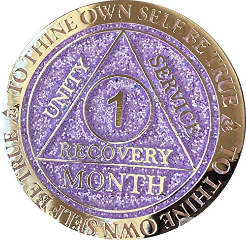1 Month AA Medallion Reflex Purple Glitter & Gold Plated Chip - Perfect for Recovery Milestones, Gifts & Inspirational Jewelry