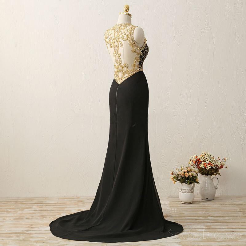 Elegant Black Sheer Mermaid Gold Beaded Evening Prom Dress - Sexy Long Formal Gown for Parties, Dances & Special Occasions | Custom Tailored Prom Dresses for Women | Perfect for Homecoming, Prom Night & Evening Events