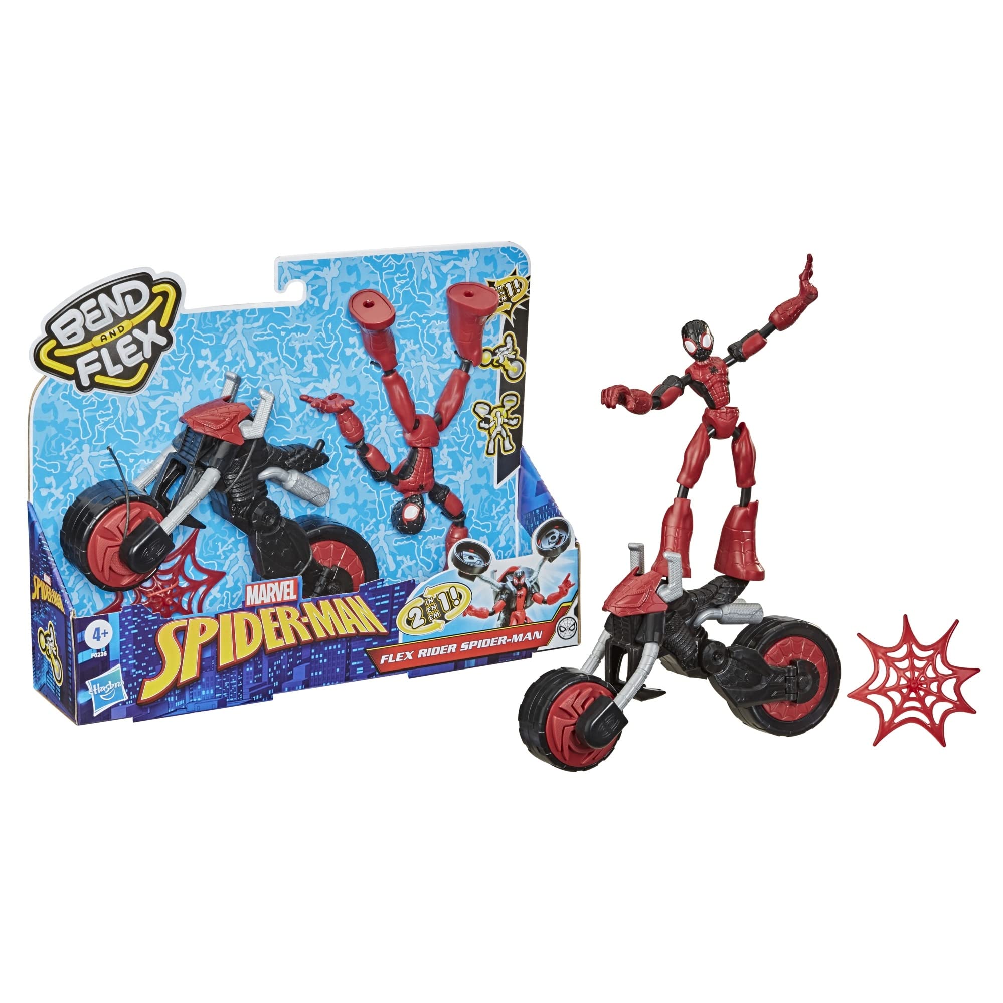 Spider-Man Marvel 6-inch Bend & Flex Action Figure with 2-in-1 Motorcycle - Flexible Superhero Toy for Kids Ages 4+ | Role Play, Collectible Gift & Marvel Adventure Play