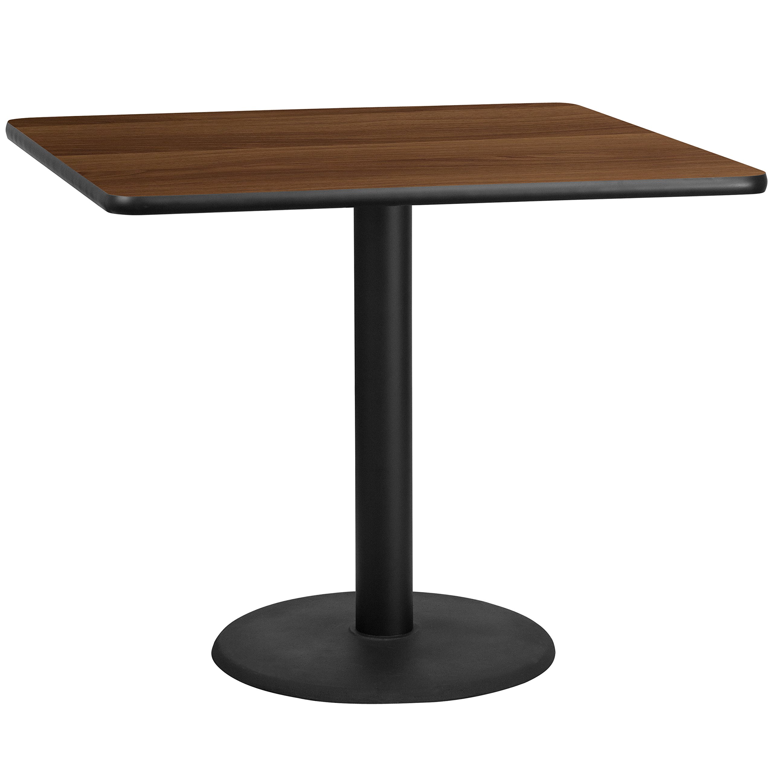 Flash Furniture 42-Inch Square Walnut Laminate Dining Table with 24-Inch Round Base - Perfect for Home Kitchen, Office Conference Room, and Restaurant Dining Area