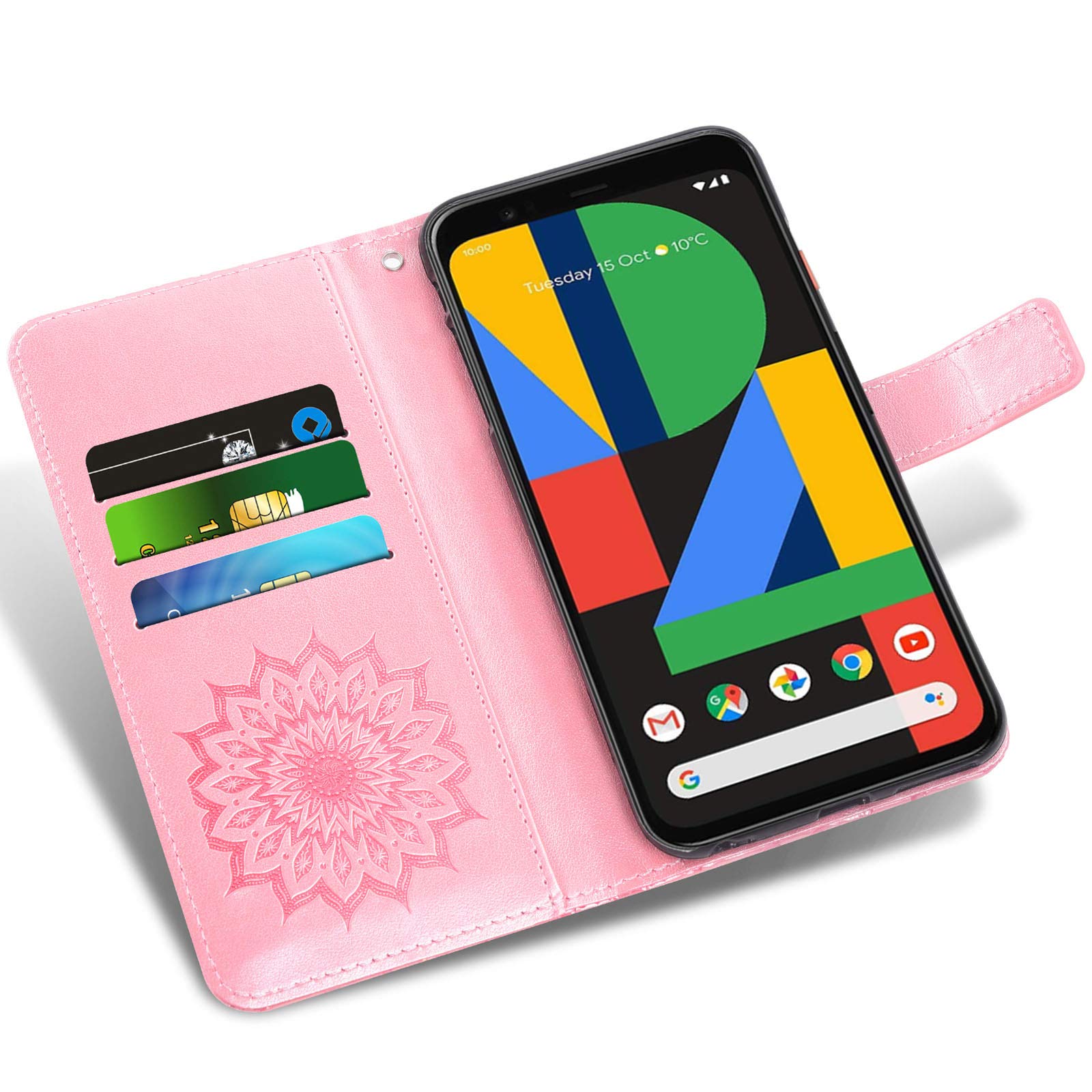 Google Pixel 4 Wallet Case with Screen Protector - Slim Leather Magnetic Flip Cover for Women (Rose Gold) | for Cards & Stand