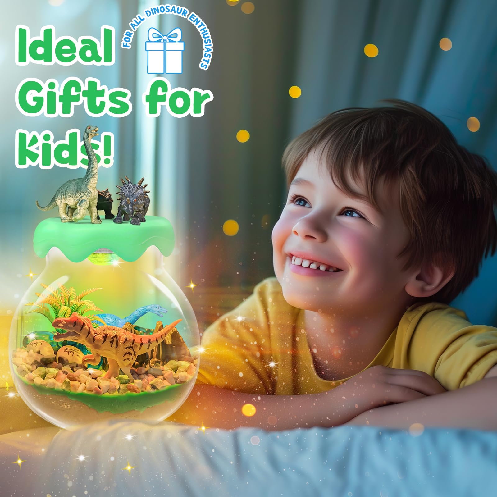 ADLKGG DIY Dinosaur Terrarium Kit for Kids - Creative Night Light Arts and Crafts Kit for Boys & Girls Ages 8-12, Fun Dinosaur Toys & Birthday Gifts - Perfect for Bedroom Decor, Science Projects, and Party Favors