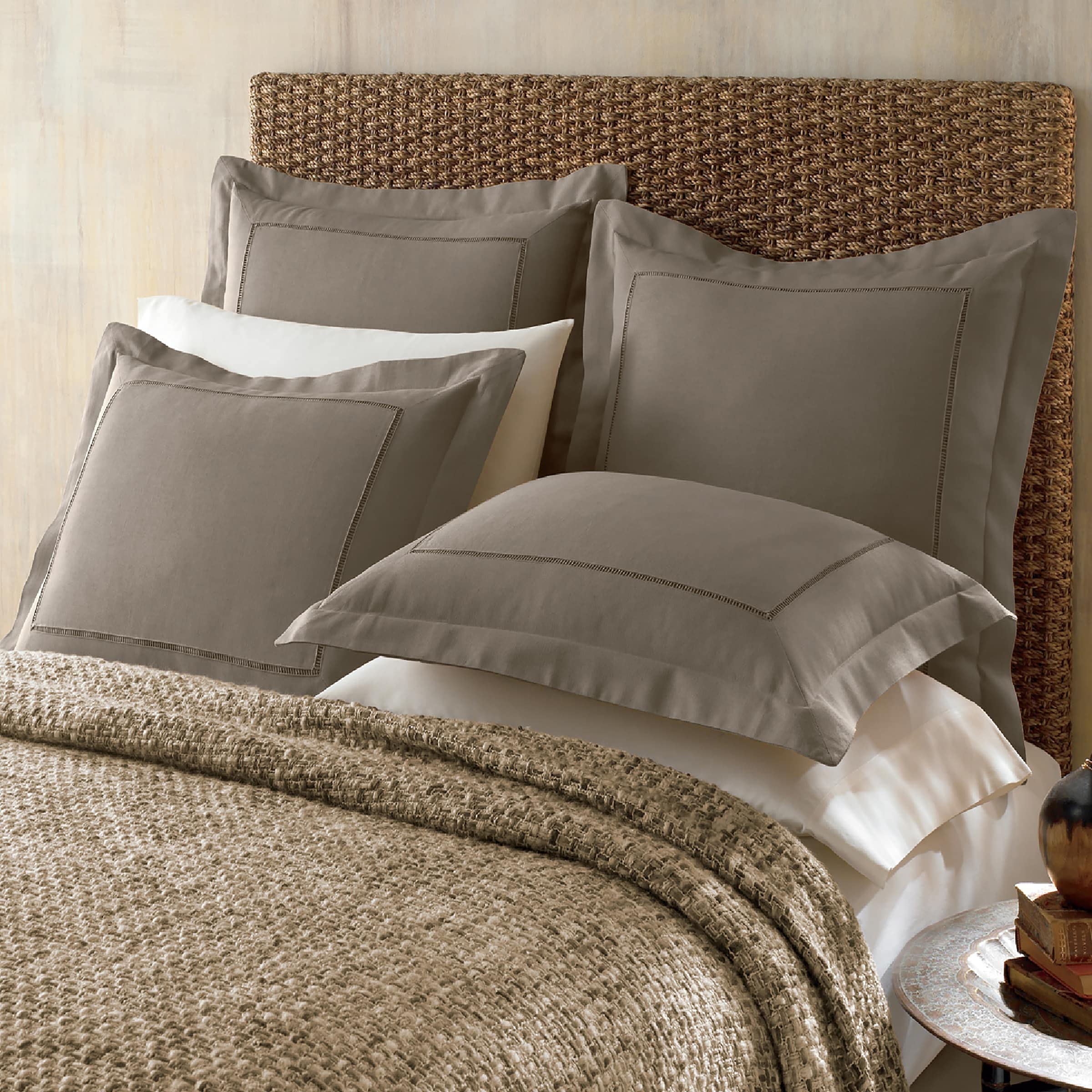 Premium Cotton Linen Blend Hemstitch Sham - Gold Euro Pillow Cover for Bedroom Decor | Luxury Bedding Accessory for Master Bedroom, Guest Room & Home Styling