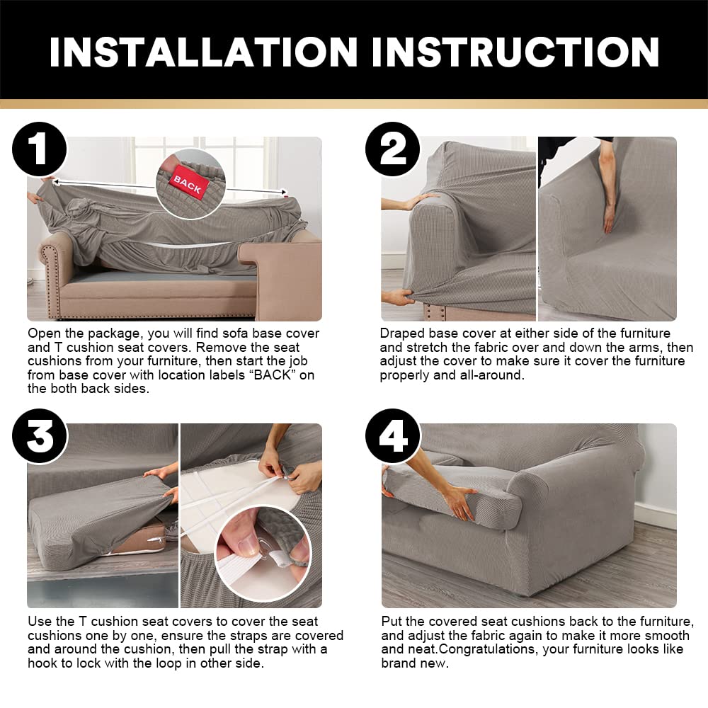 PrinceDeco 2-Piece Stretch Armchair Slipcover Set with T-Cushion Cover - Soft Furniture Protector for Living Room, Machine Washable Taupe Fabric - Perfect for Sofas, Recliners & Accent Chairs