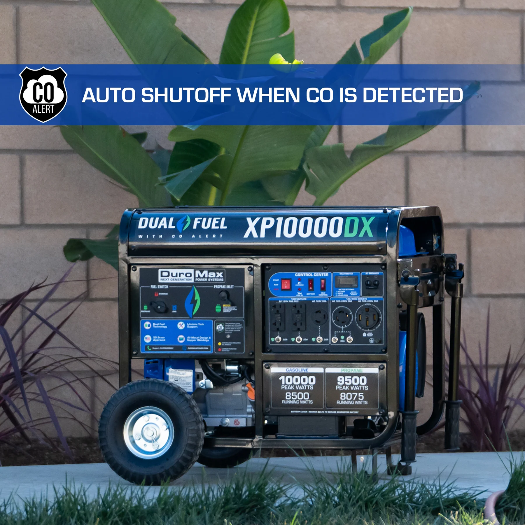 DuroMax XP10000DX 8500W/10000W Dual Fuel Portable Generator - Gas & Propane Powered with Electric Start & CO Alert - Perfect for Home Backup Power, Camping & Emergency Use
