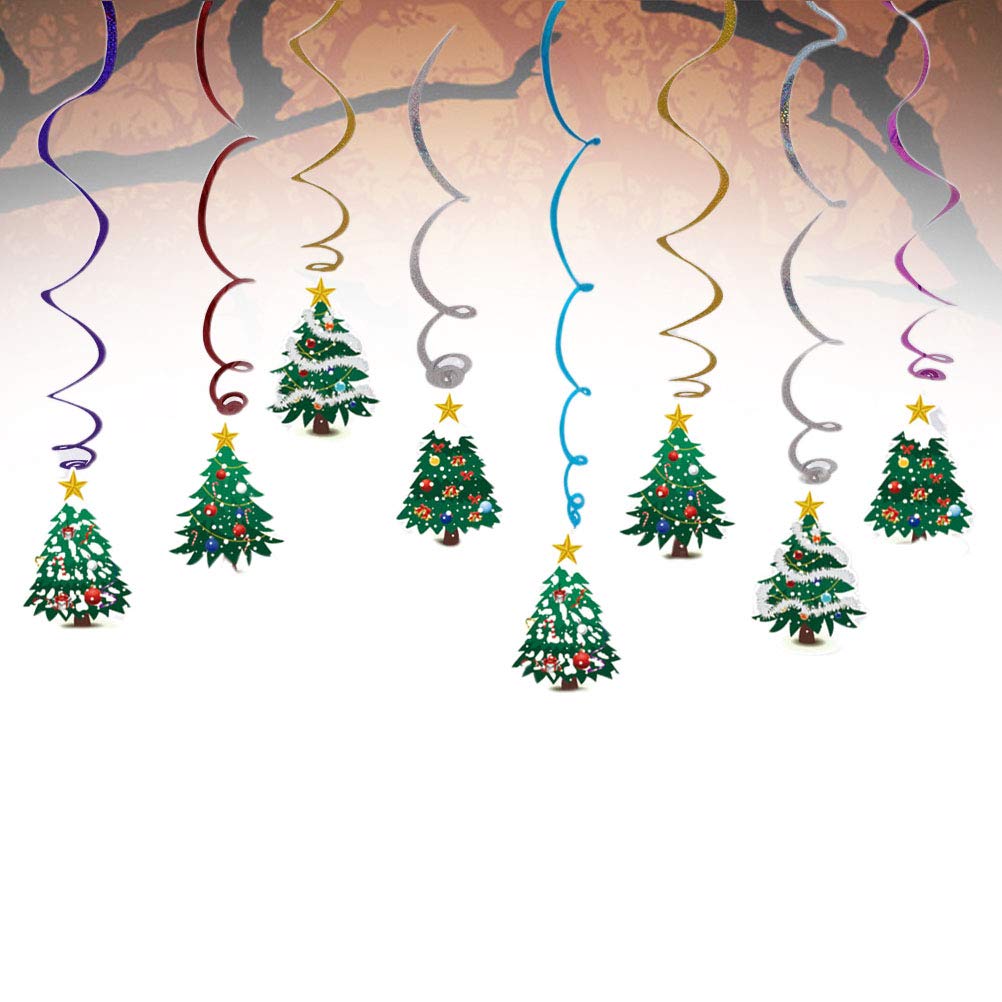 Festive Christmas Tree Ornaments & Ceiling Swirl Decorations - Merry Christmas Hanging Whirls for Holiday Party, Home, and Office Decorations