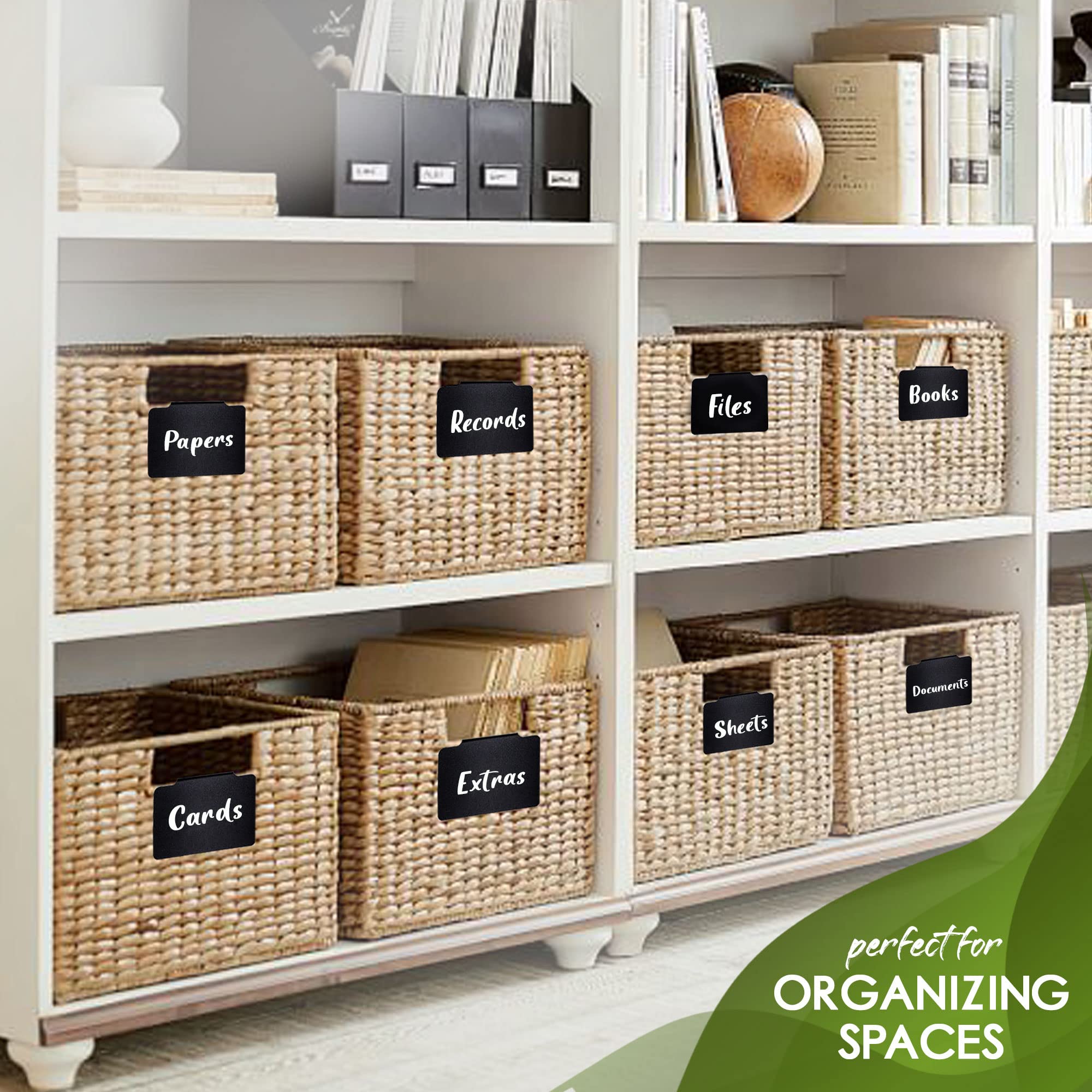 94-Piece Basket Label Set with Clip-On Labels, Chalkboard Labels & Pre-Printed Stickers - Perfect for Pantry Organization, Storage Bins & Home Decluttering (Includes 2 Chalk Markers) - Ideal for Kitchen, Garage & Closet Organization