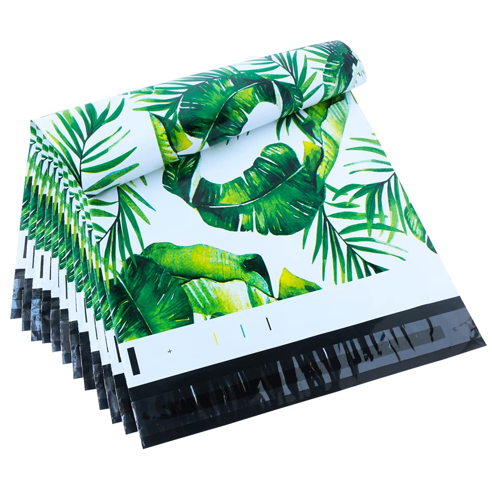 10x13 Inch 100-Pack Printed Poly Mailers - Durable & Tear-Proof Plastic Shipping Bags for Small Business | Strong Mailing Envelopes with Banana Leaf Design | Perfect for Ecommerce, Subscription Boxes & Online Stores