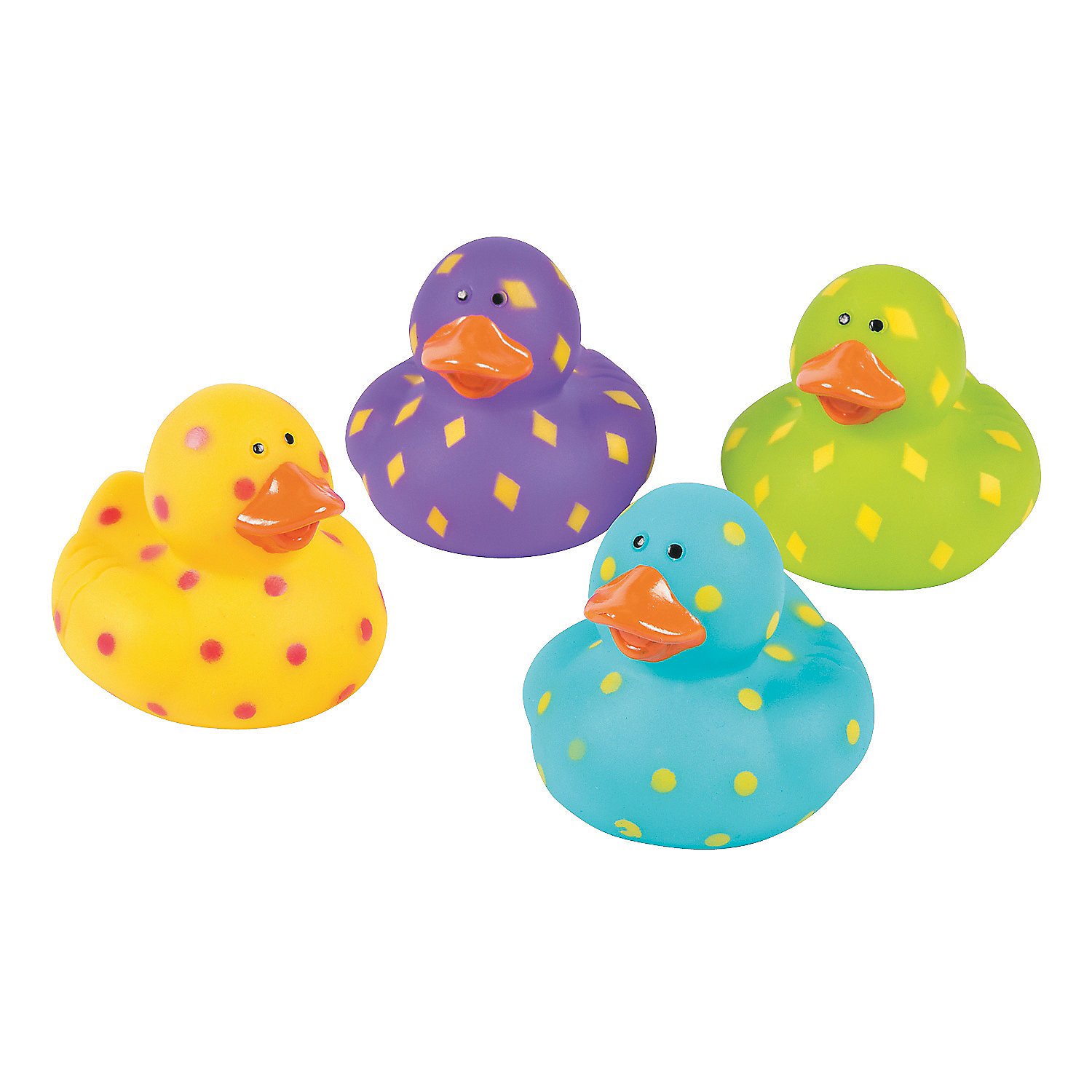 Fun Express Bright Pattern Rubber Duckies - 12 Pack Colorful Bath Toys for Kids, Baby Shower Party Favors, Pool & Bathtime Play - Perfect for Sensory Play and Early Learning