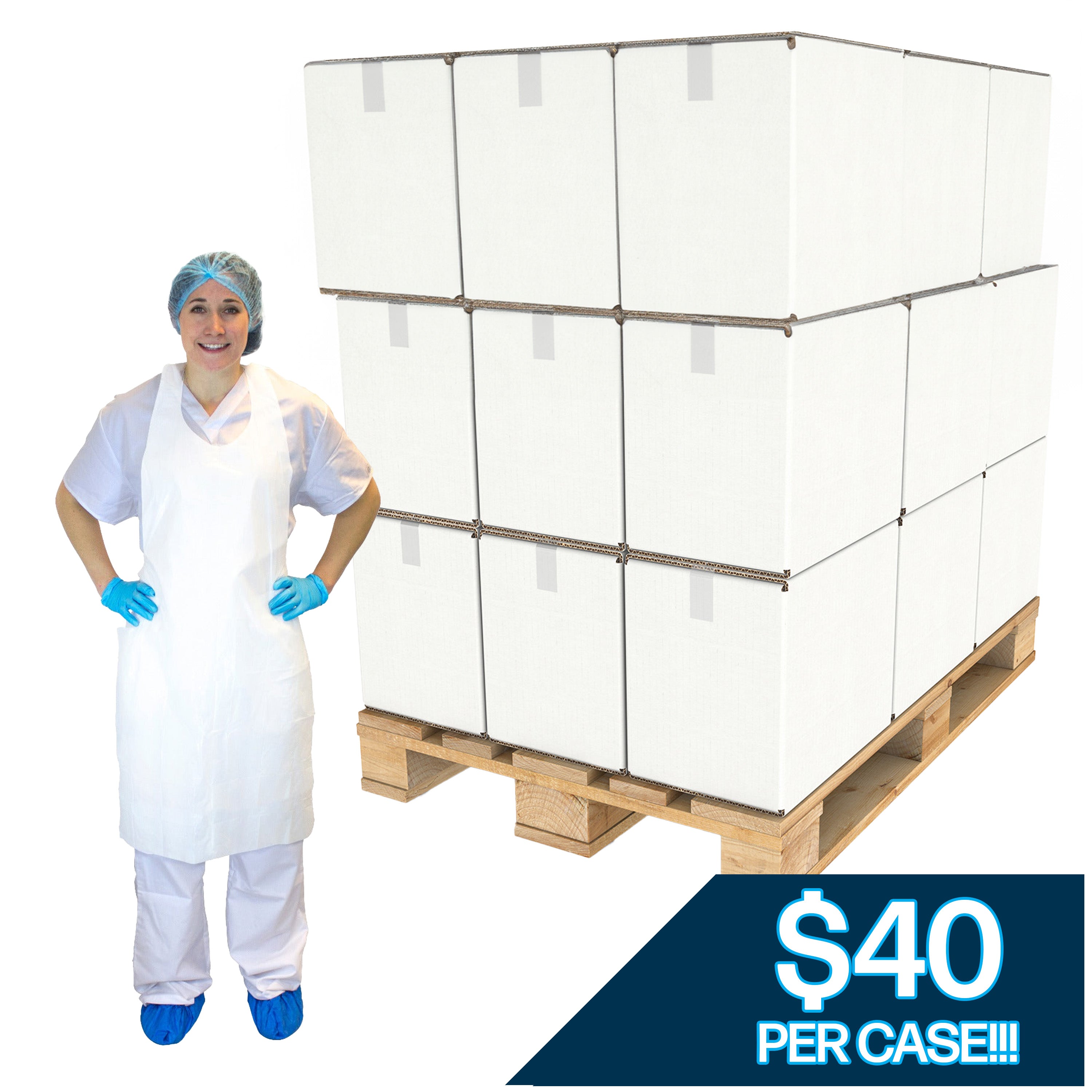 2 Mil White Polyethylene Aprons - Bulk Pallet Order (54 Cases) - Disposable Protective Aprons for Food Service, Healthcare & Industrial Use