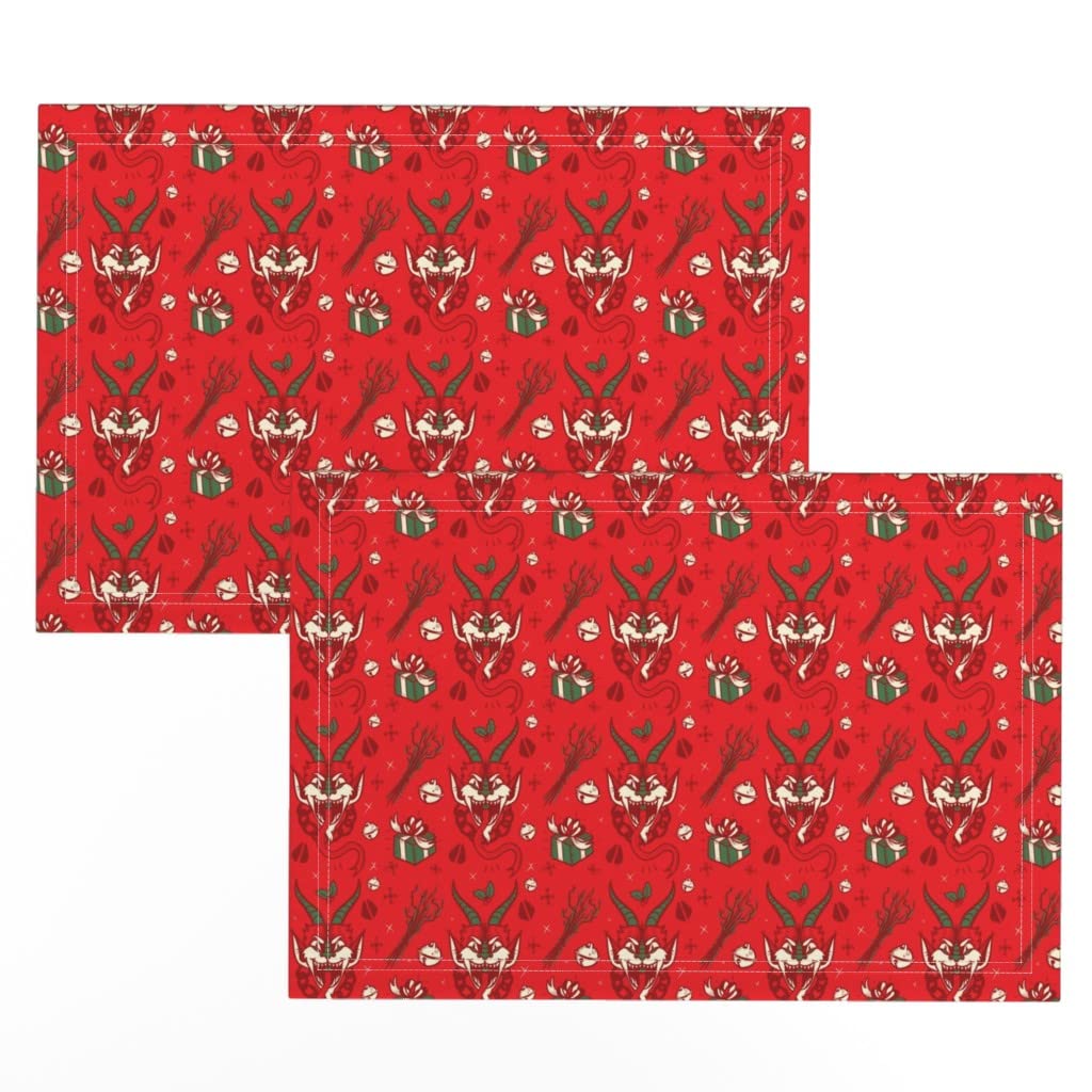 Premium Linen Cotton Canvas Placemats Set of 2 - German Folklore Holiday Design with Vintage Goat Print - Christmas Table Decor, Dining Room Accessories for Festive Gatherings & Seasonal Home Decor