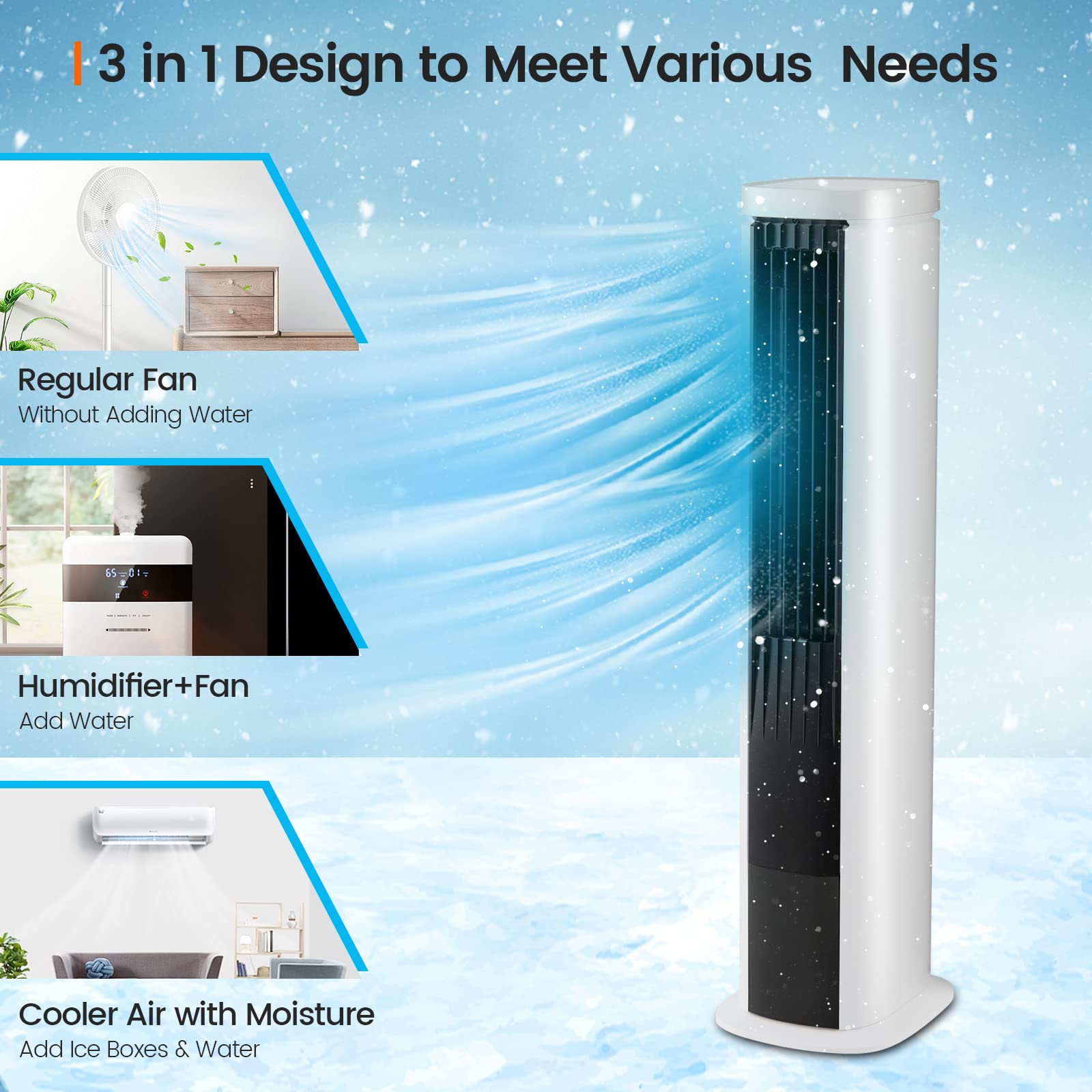 COSTWAY 40-Inch Portable Evaporative Air Cooler with Remote Control - Bladeless Cooling Tower Fan with 4 Speeds, 7H Timer, 60° Oscillation - Includes 4 Ice Packs - Quiet Swamp Cooler for Home, Office, Bedroom & Outdoor Use