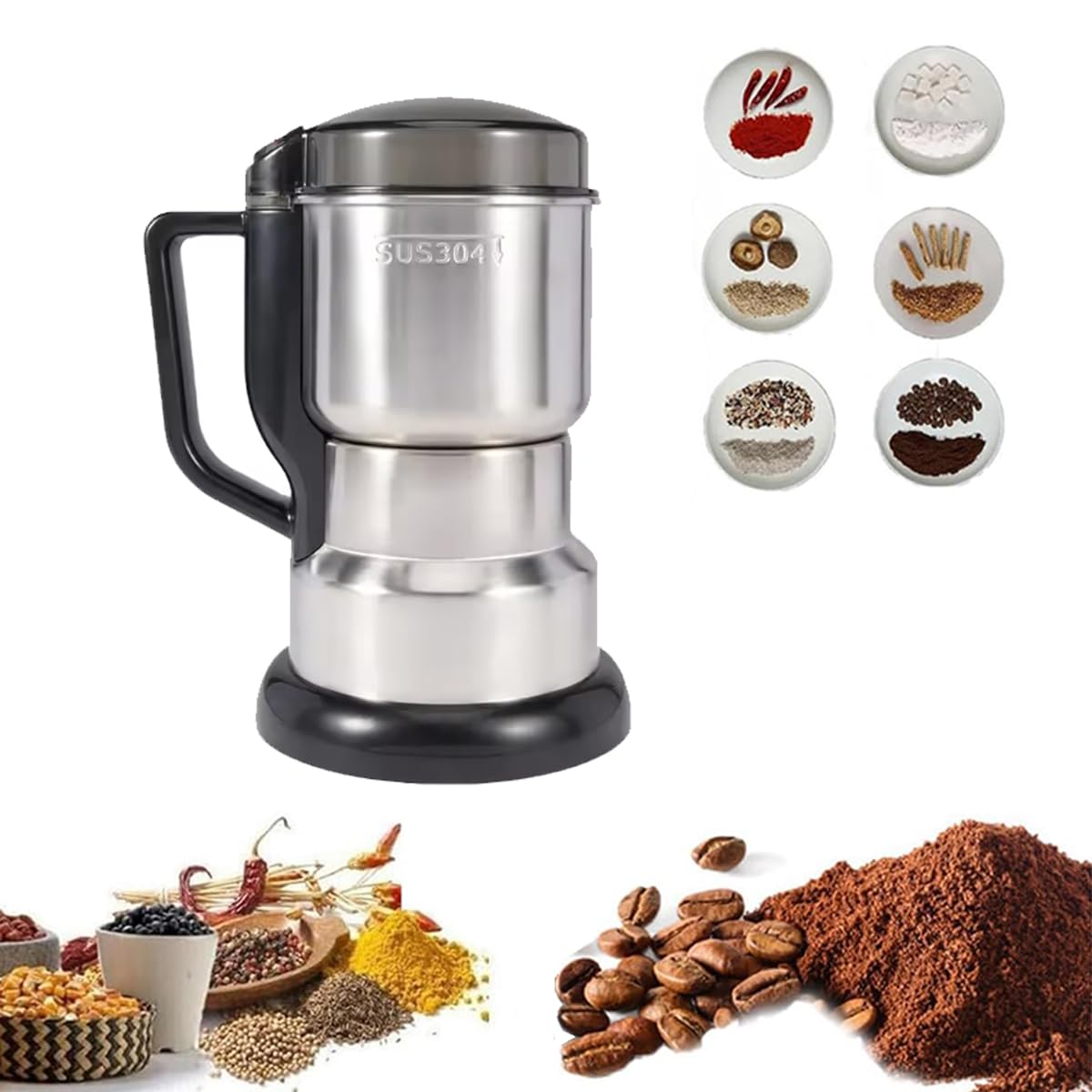 Premium Electric Coffee Grinder & Spice Mill - 304 Stainless Steel Blade for Beans, Nuts, Herbs & Grains | Quiet Multifunctional Kitchen Appliance for Home Barista & Cooking Enthusiasts | Perfect for Espresso, French Press & Baking Ingredients Preparation