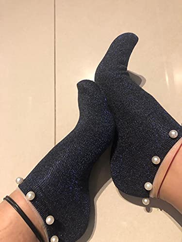 Pearl Sea Blue Glitter Socks - Women's Breathable Nylon Ankle Socks for Summer & Party