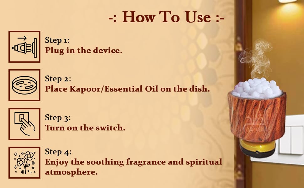 Premium Electric Aroma Burner - Wooden Camphor & Incense Diffuser for Home, Yoga, Meditation & Relaxation | Kapoor Dani Electric | Scented Air Freshener