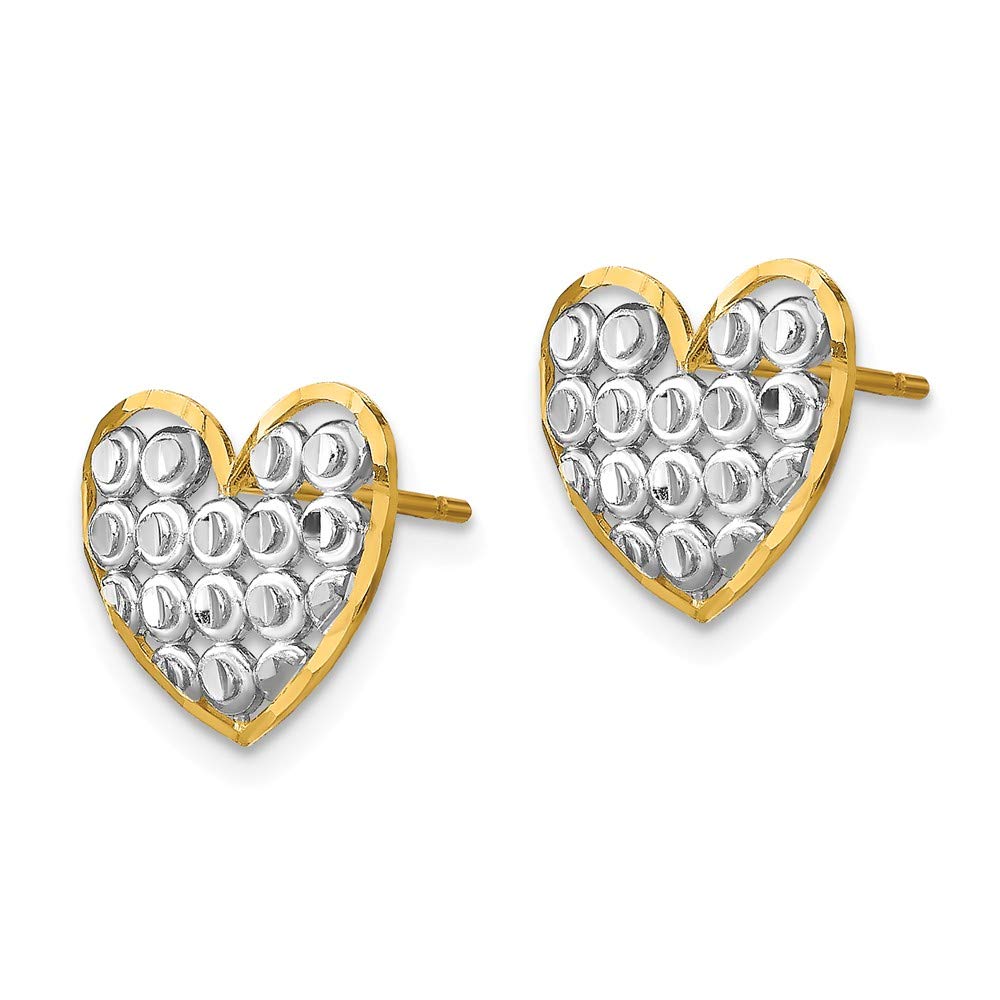 14K Yellow Gold Rhodium Plated Shiny-Cut Heart Stud Earrings for Women - Perfect for Valentine's Day, Anniversary Gifts & Special Occasions