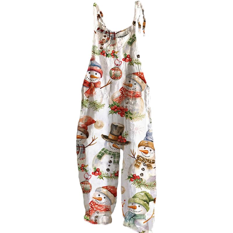 Plus Size Overalls for Women - 3D Printed Christmas Jumpsuit with Spaghetti Straps & Pockets | Wide Leg Romper for Holiday Parties & Casual Outings