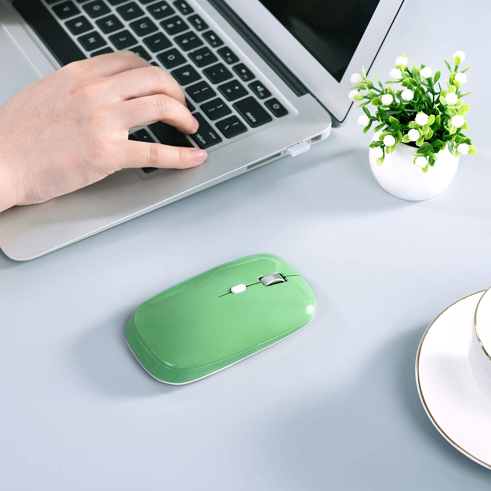 PINKCAT 2.4G Slim Silent Wireless Mouse with USB Receiver, 3 Adjustable DPI Portable Optical Cordless Mouse for Laptop, PC, Notebook, Desktop, Mac - Ideal for Office, Home, and Travel Use (Green)