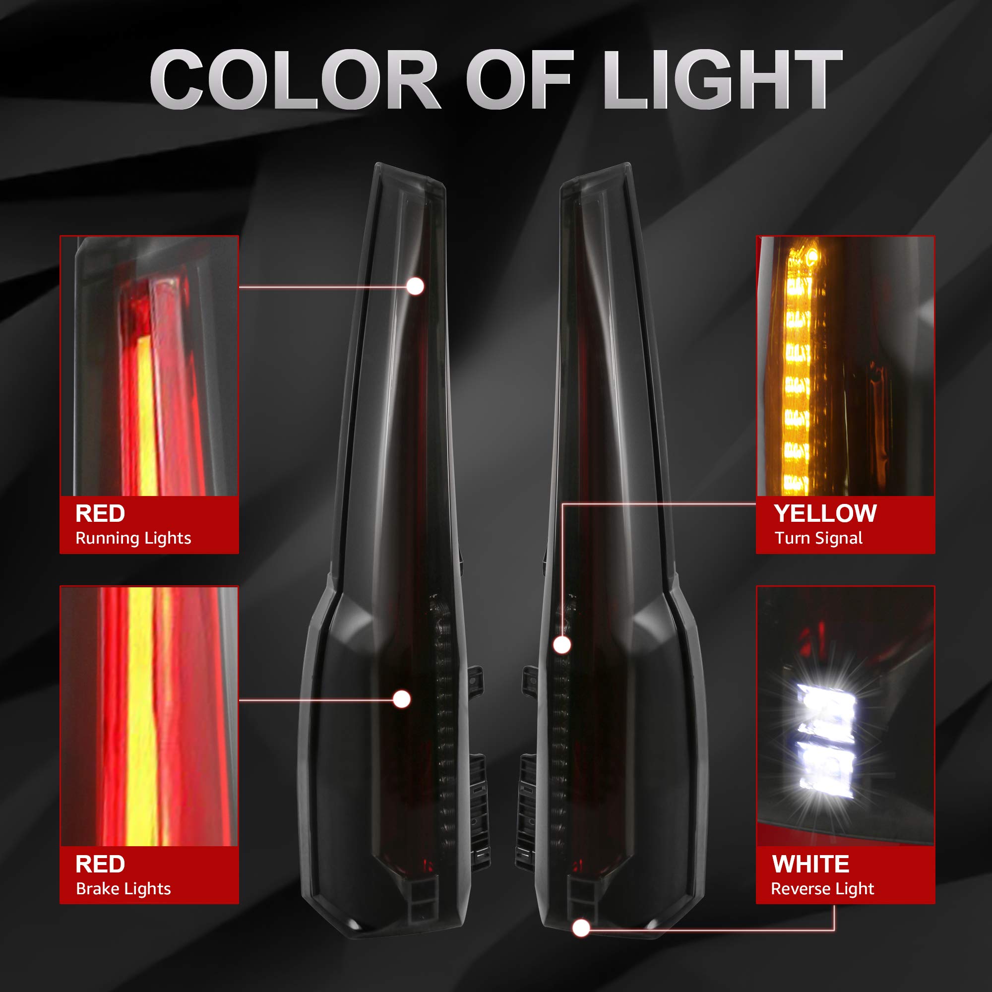 MOSTPLUS LED Tail Lights Assembly - Smoked Tinted Rear Brake Lamp Compatible with 2015-2020 GMC Yukon (Pair) - Enhanced Visibility & Style for Night Driving & Custom Car Upgrades