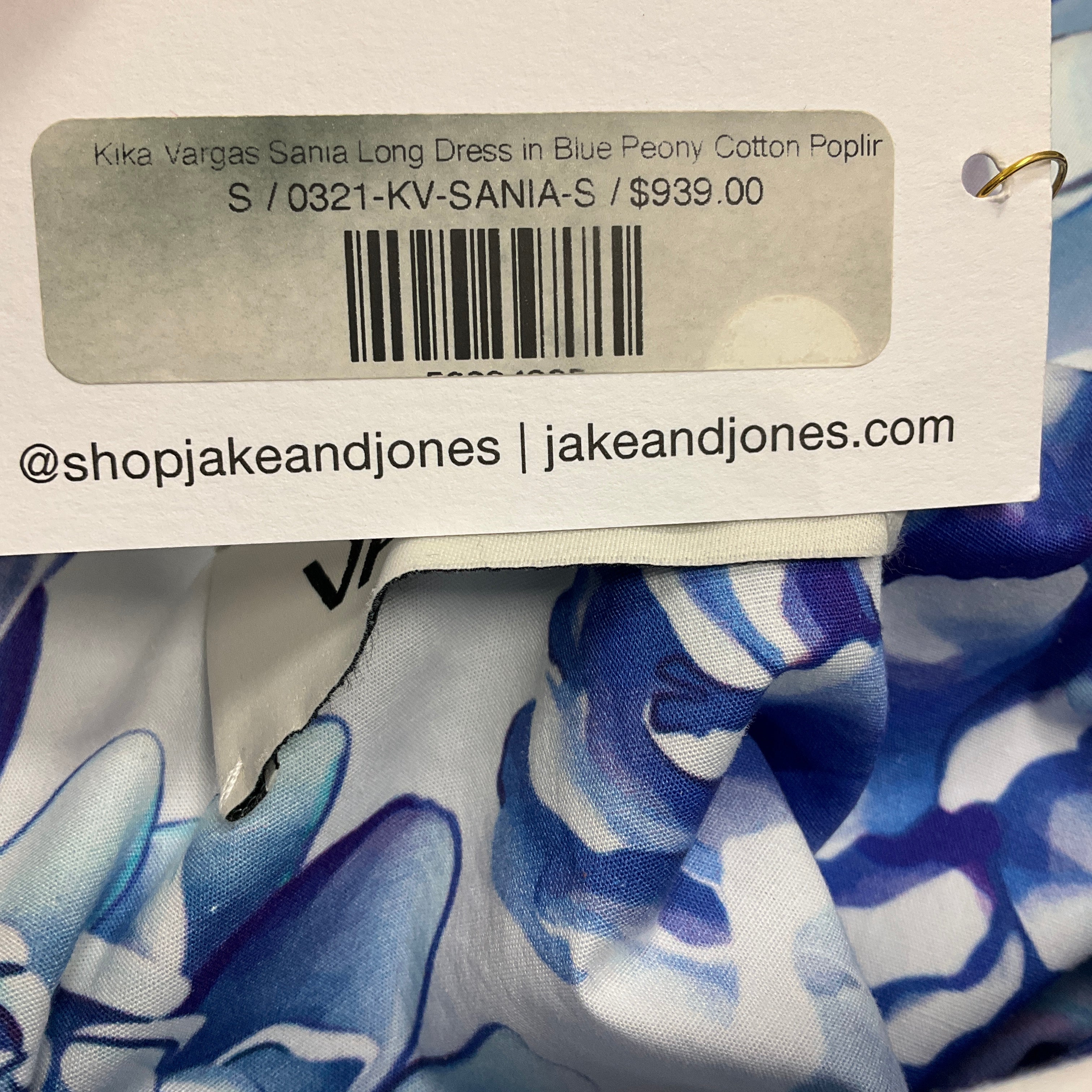 Kika Vargas Blue Peony Cotton Poplin Sania Maxi Dress - Elegant Floral Summer Dress for Women, Beach Wedding Guest Outfit, Vacation & Special Occasions