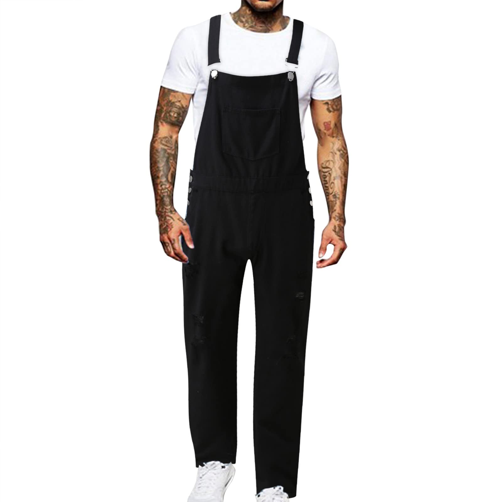 Men's Slim Fit Washed Solid High Waist Straight Leg Jeans with Adjustable Button & Strap - Casual Comfort for Everyday Wear, Office & Outings