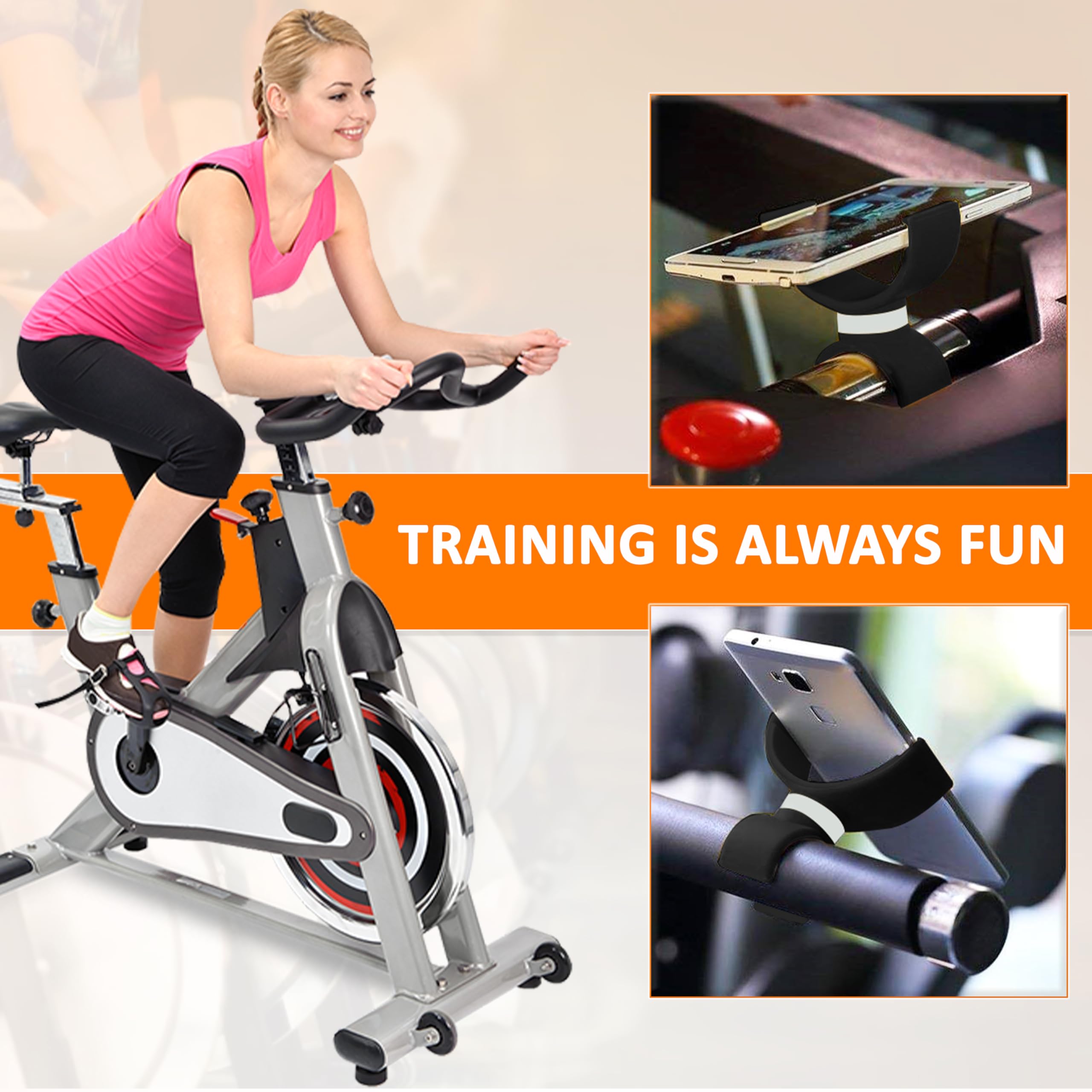 Universal Bike Phone Holder - Adjustable Mount for Smartphones up to 7.6 Inches, Compatible with Bicycles, Home Trainers, Treadmills & Elliptical Machines (Black) - Perfect for Cycling, Gym Workouts & Indoor Training
