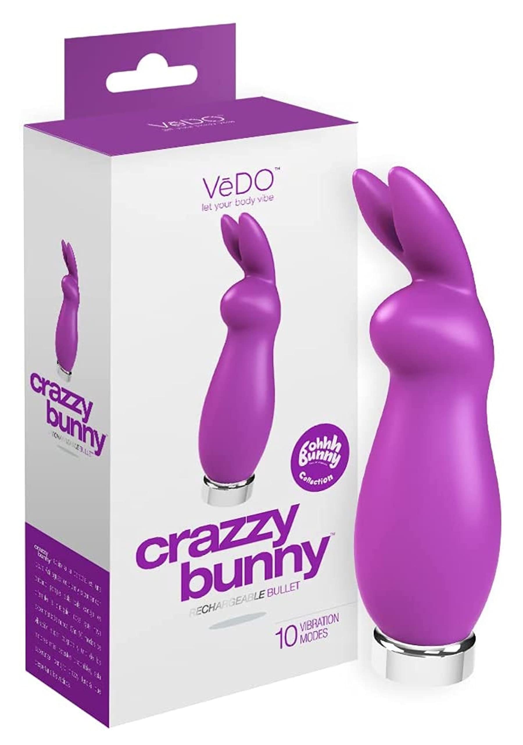 VeDO Crazzy Bunny Rechargeable Clitoral Vibrator - Powerful Bullet Vibrator for Women, Purple Adult Sex Toy & Clitoris Stimulator - Perfect for Solo Play, Couples & Sensual Massage