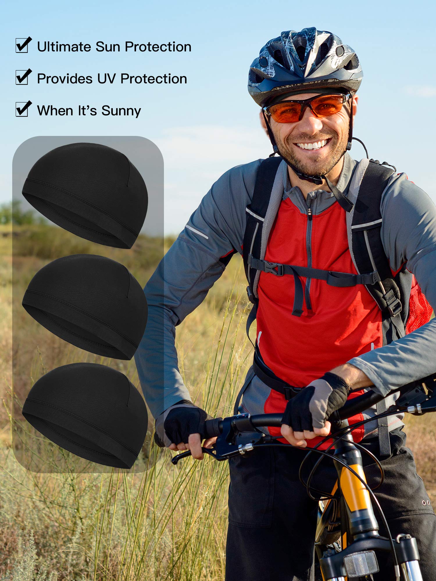 SATINIOR 9-Pack Skull Cap Running Hats for Men - Moisture Wicking Milk Silk Cycling Helmet Liners - Perfect for Running, Cycling, Gym & Outdoor Sports