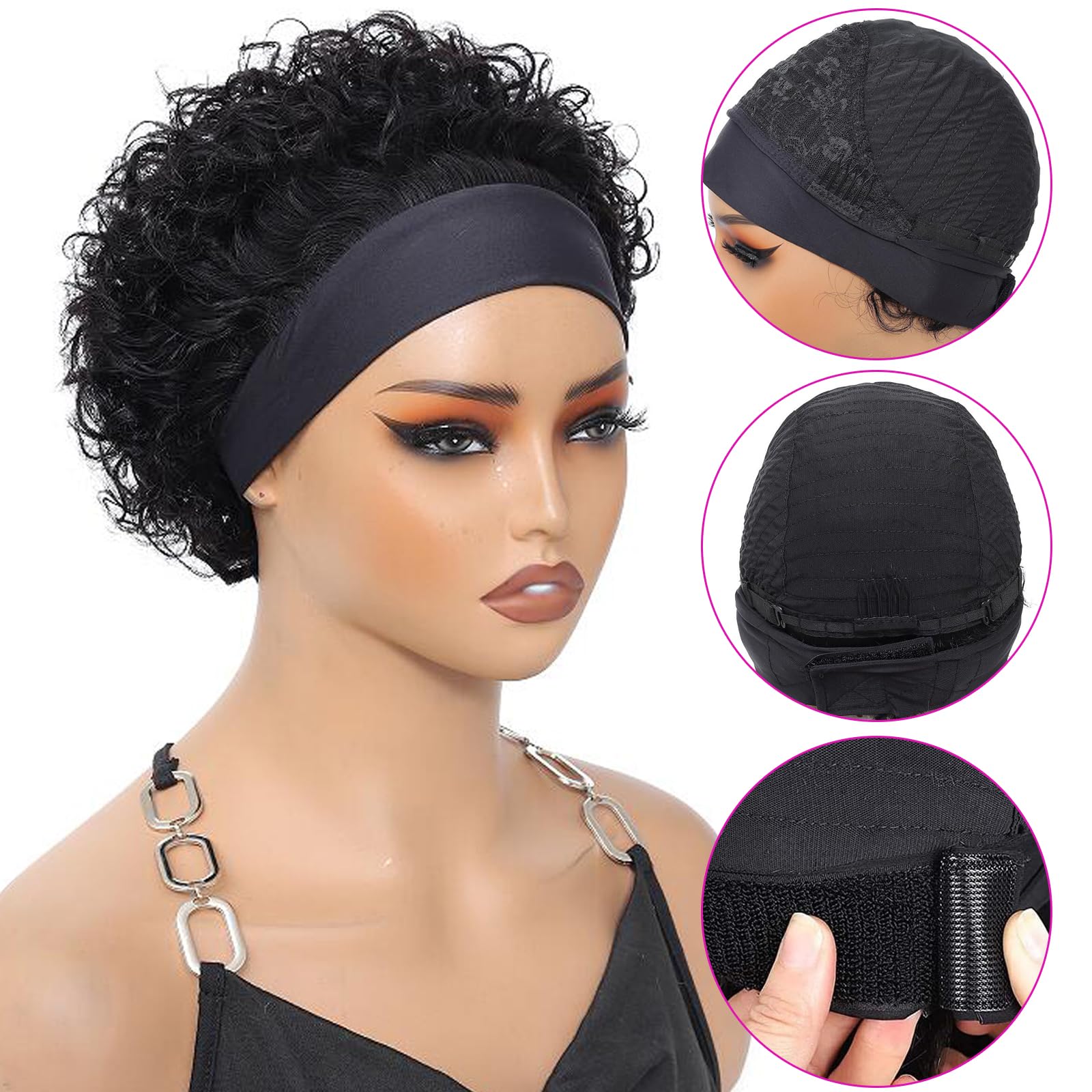 Short Pixie Cut Human Hair Wig for Black Women - 6 Inch Glueless Curly Wig in 1B Color | Perfect for Everyday Wear, Parties & Special Occasions