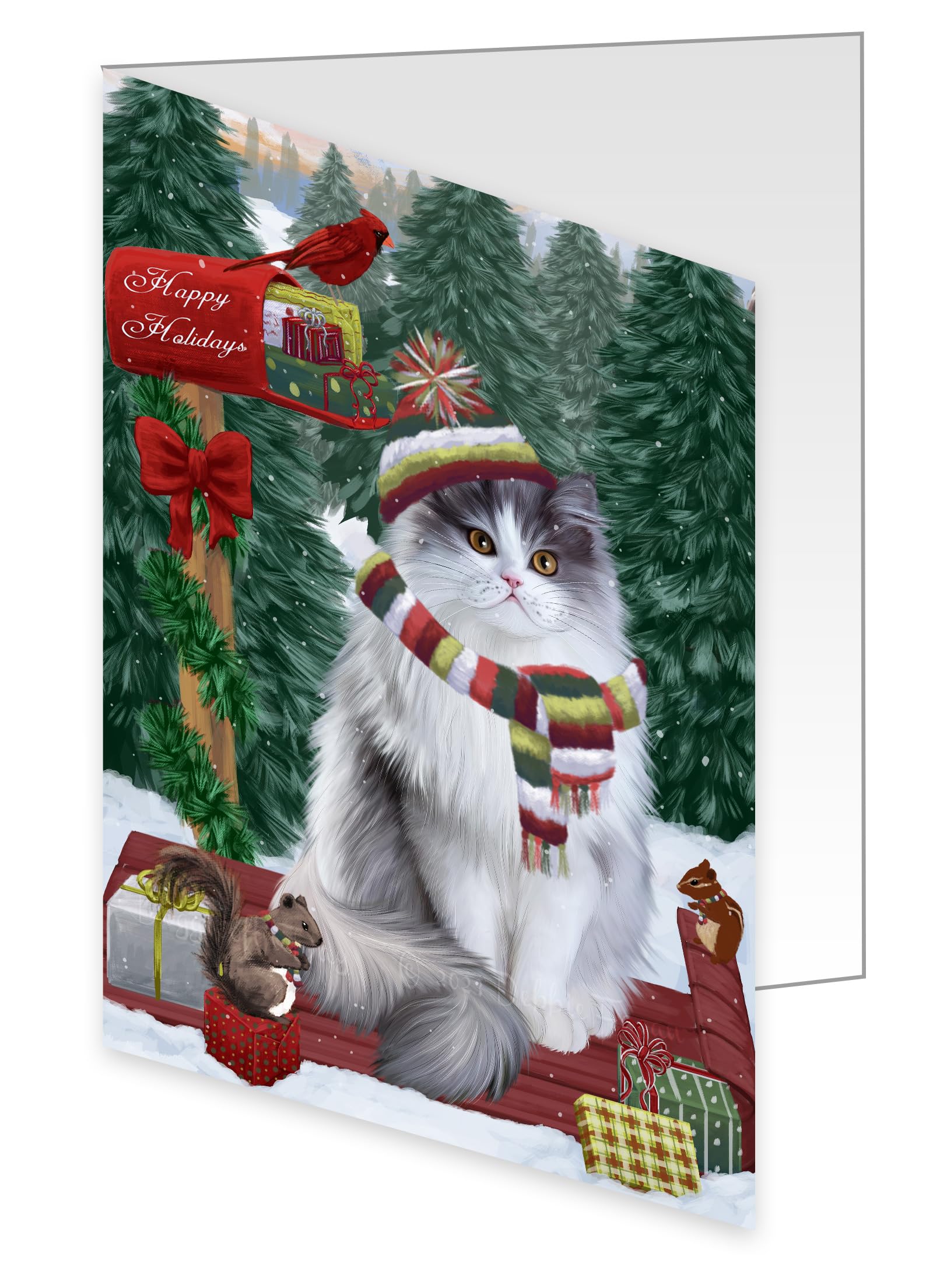 Merry Christmas Woodland Sled Persian Cat Greeting Cards - 10 Adorable Pet Christmas Cards with Envelopes - Festive Holiday Invitations for Cat Lovers - Perfect for Pet Owners, Christmas Parties & Holiday Mailings