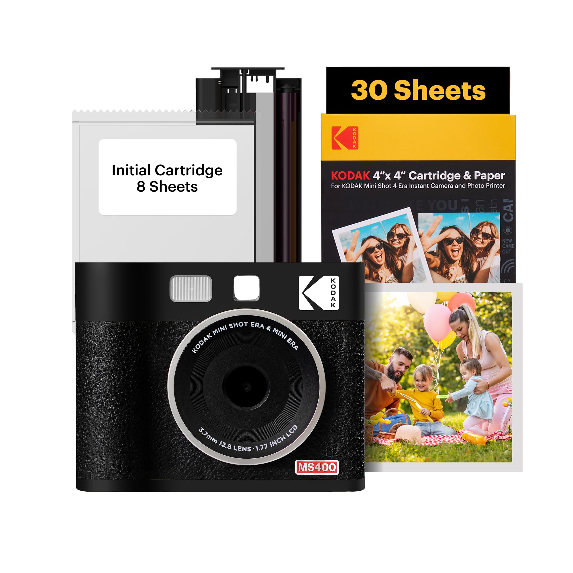 KODAK Mini Shot 4 ERA 4PASS 2-in-1 Instant Camera & Photo Printer Bundle (4x4 inches) - Includes 10+60 Sheets - Black | Perfect for Travel, Parties & DIY Photo Albums