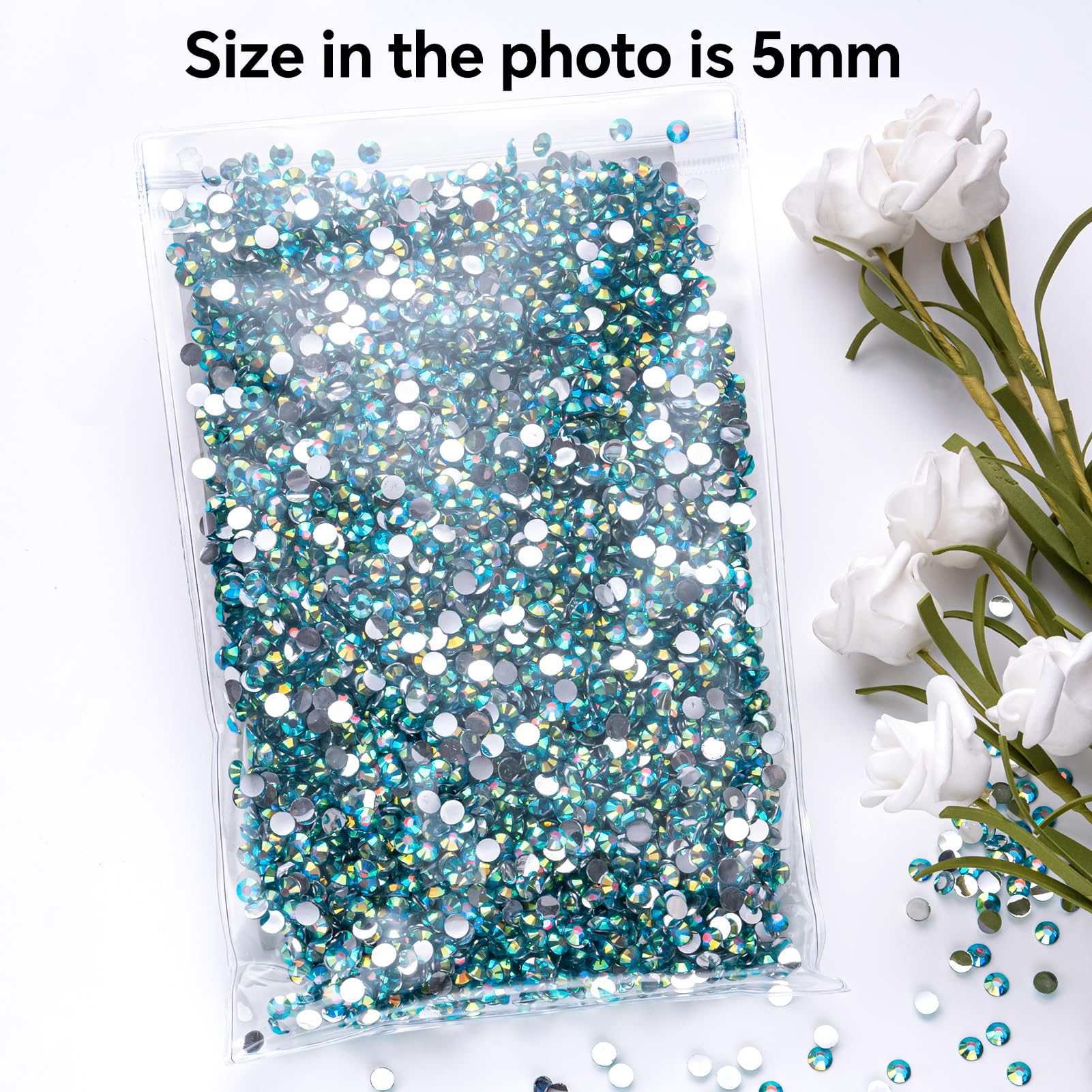 5000PCS 5mm Aquamarine AB Rhinestones - Flat Back Round Jelly Non-Hotfix Crystal Gems for DIY Crafts, Nail Art, Clothing Decoration, Tumbler Customization & Handmade Jewelry Making - Bulk Wholesale Rhinestone Supplies