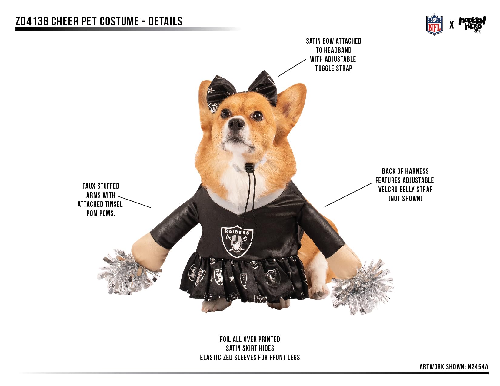 Green Bay Packers Cheer Dog Costume - Officially Licensed XL Size with Faux Stuffed Arms, Tinsel Pom-Poms & Satin Bow Headband for Game Day & Pet Parties