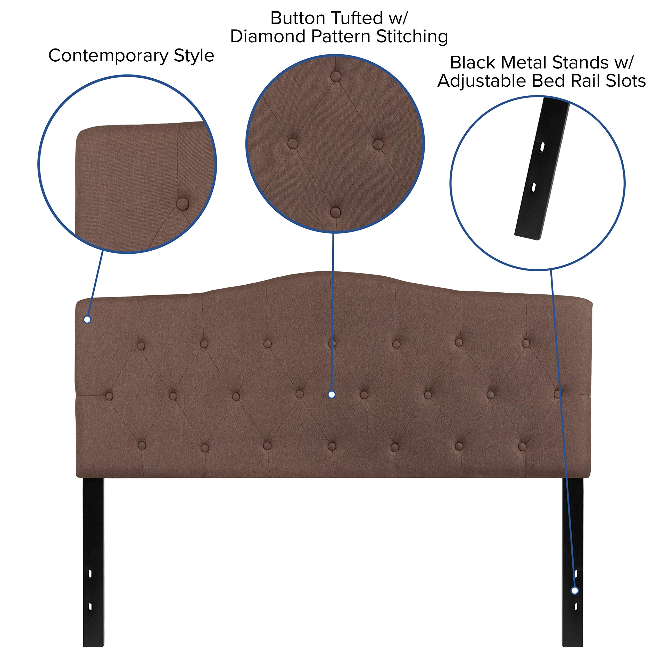 Flash Furniture Cambridge Tufted Upholstered Queen Size Headboard in Camel Fabric - Luxurious Bedroom Upgrade for Master Suite or Guest Room Decor